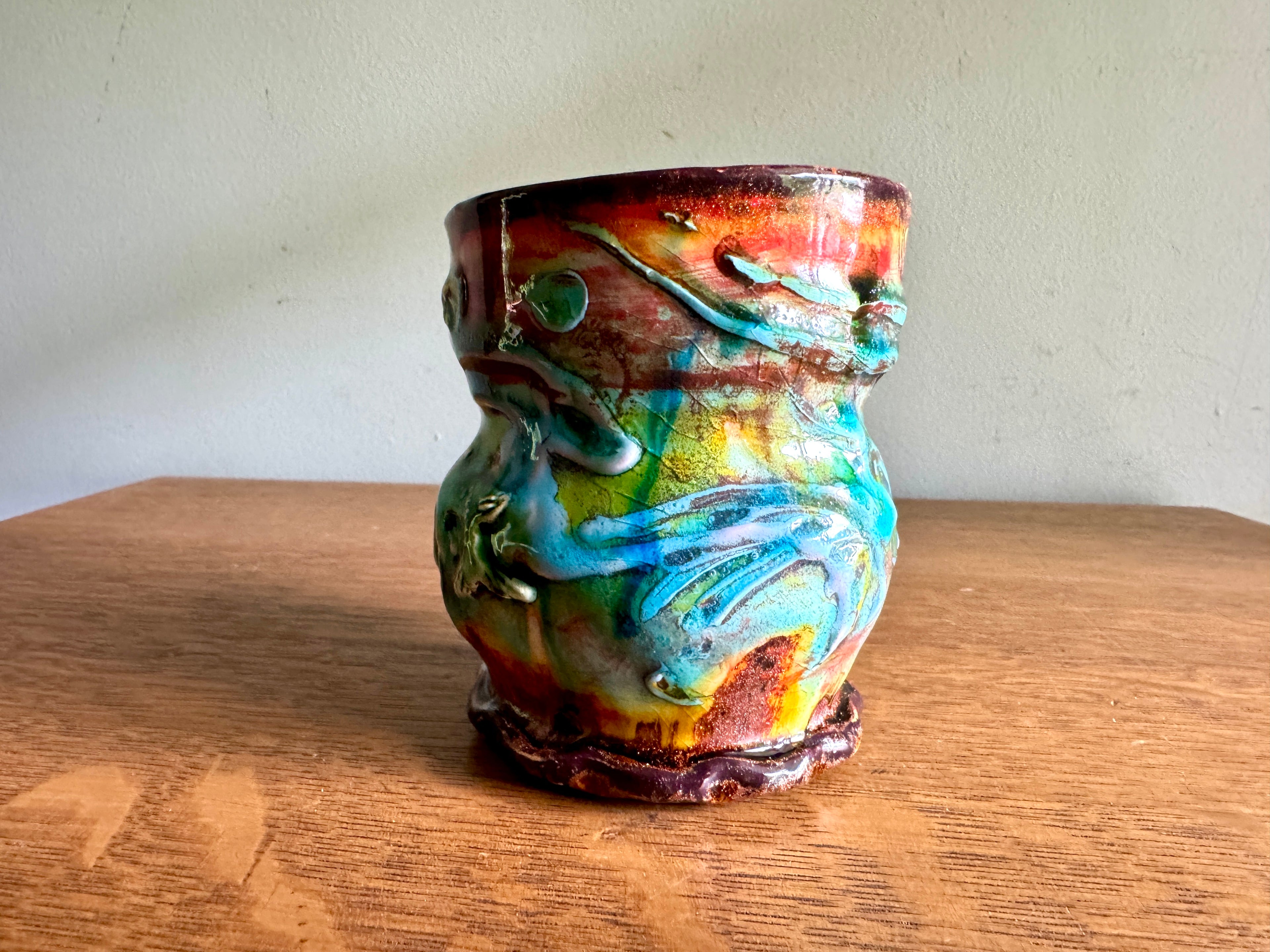 Vtg Lisa Orr Vibrant Colored Glaze Pottery Mug ~ Lisa Orr Ceramic Mug