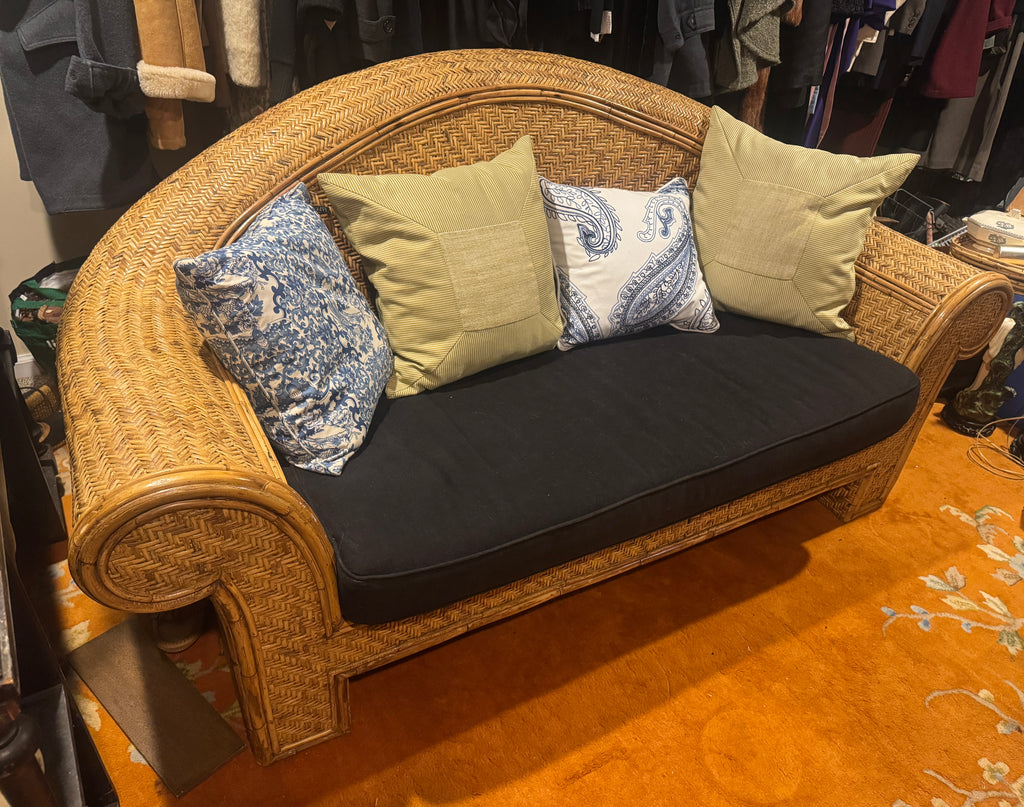 Ralph Lauren Attr. Large Woven Wicker Rattan Loveseat