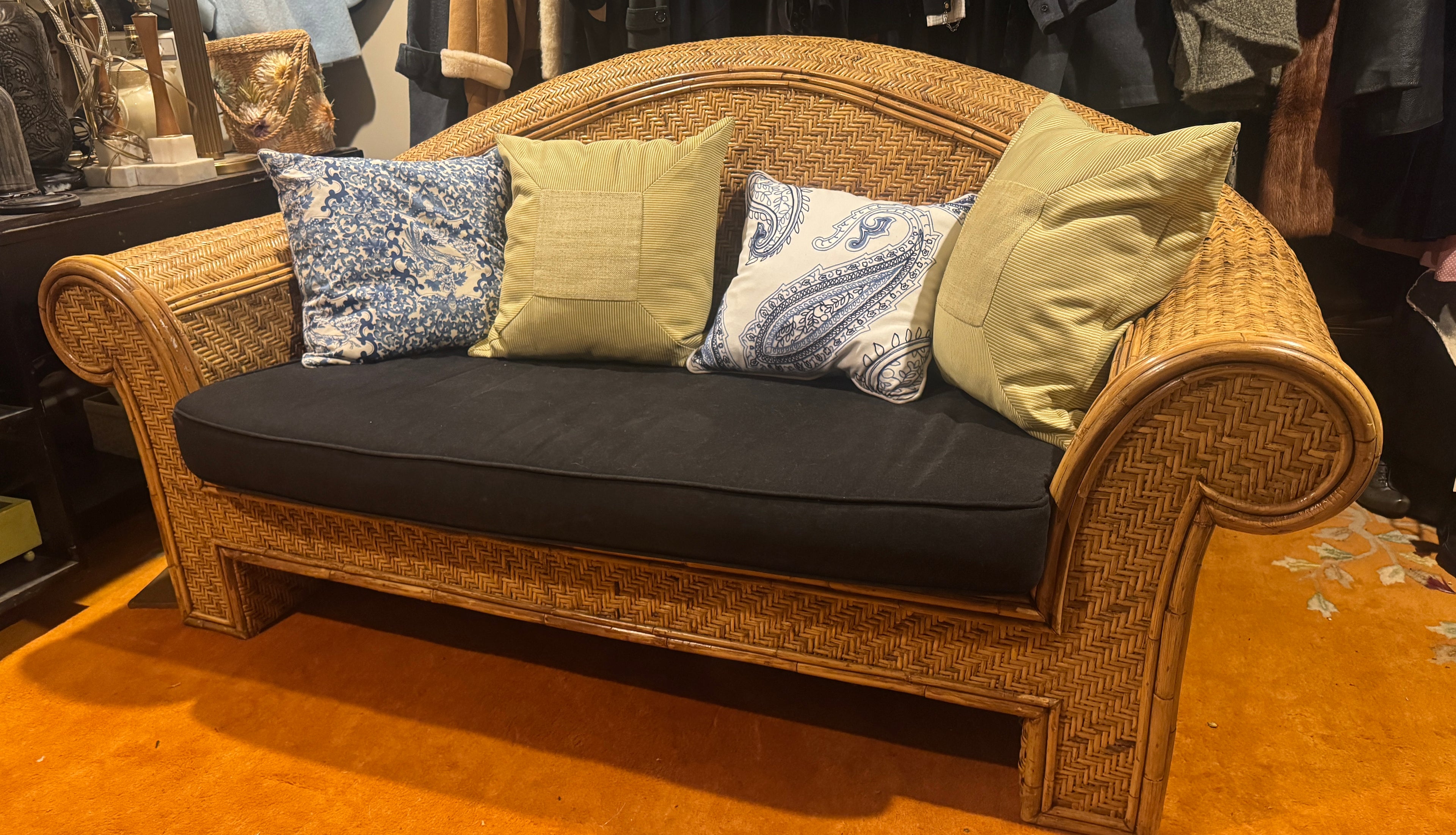 Ralph Lauren Attr. Large Woven Wicker Rattan Loveseat