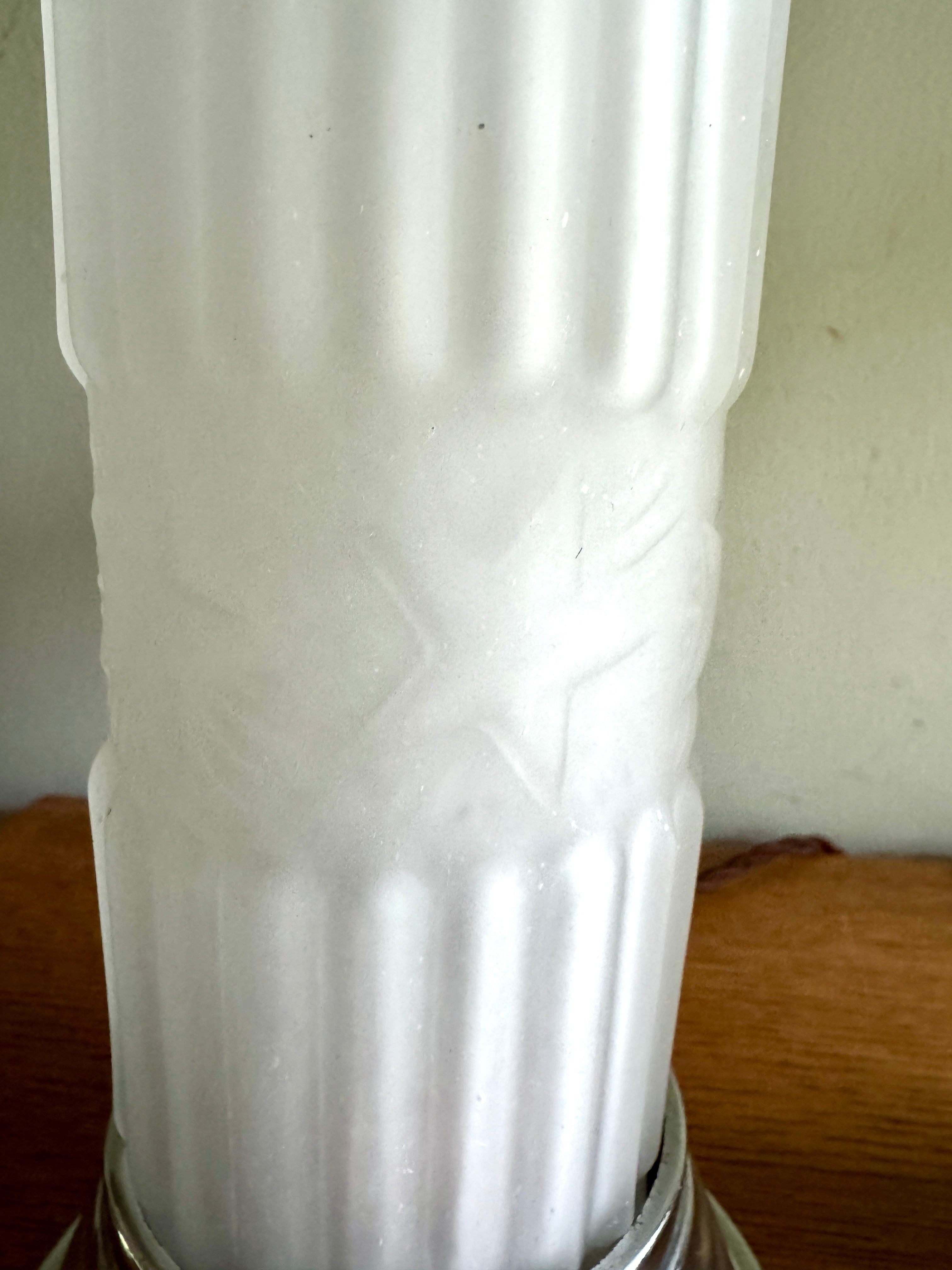 Pair of Art Deco Frosted Boudoir Lamps ~ Frosted Pressed Star Glass Torpedo Lamps