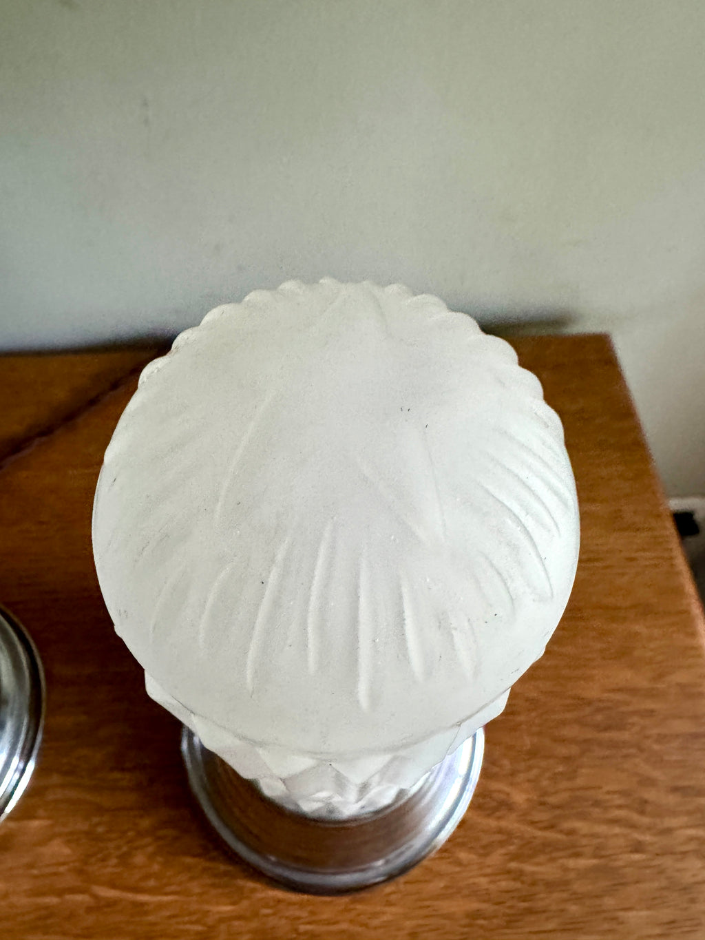 Pair of Art Deco Frosted Boudoir Lamps ~ Frosted Pressed Star Glass Torpedo Lamps
