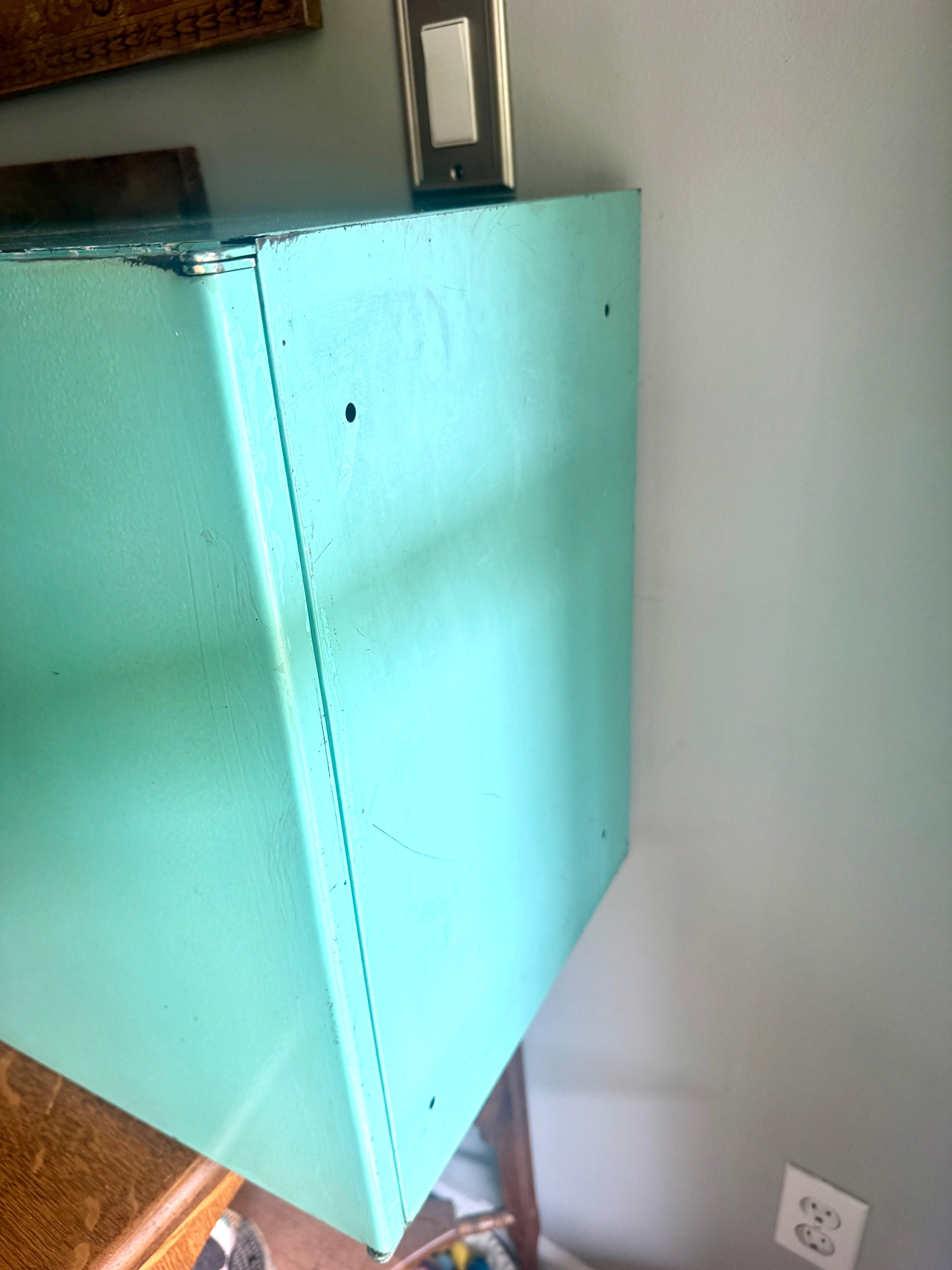 1950'S AQUA / TURQUOISE MCM Metal Wall Cabinet ~ Distressed Aqua Wall Cabinet