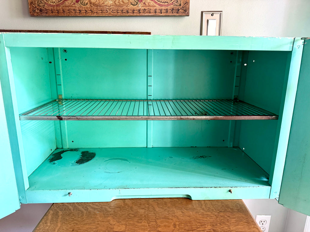 1950'S AQUA / TURQUOISE MCM Metal Wall Cabinet ~ Distressed Aqua Wall Cabinet