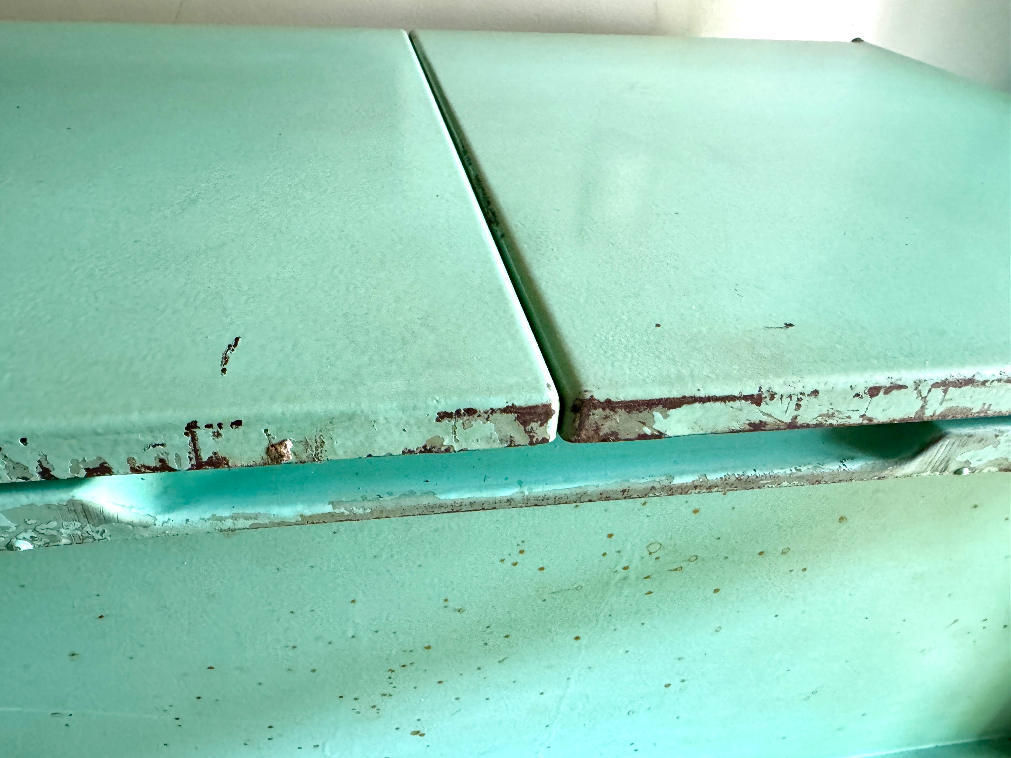 1950'S AQUA / TURQUOISE MCM Metal Wall Cabinet ~ Distressed Aqua Wall Cabinet