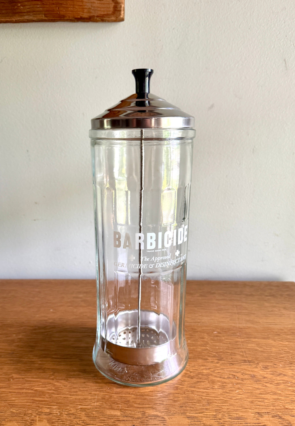 1970's Vtg Barber Shop Disinfectant Barbicide Germicide Disinfectant Sterilizer Glass Jar with Lid