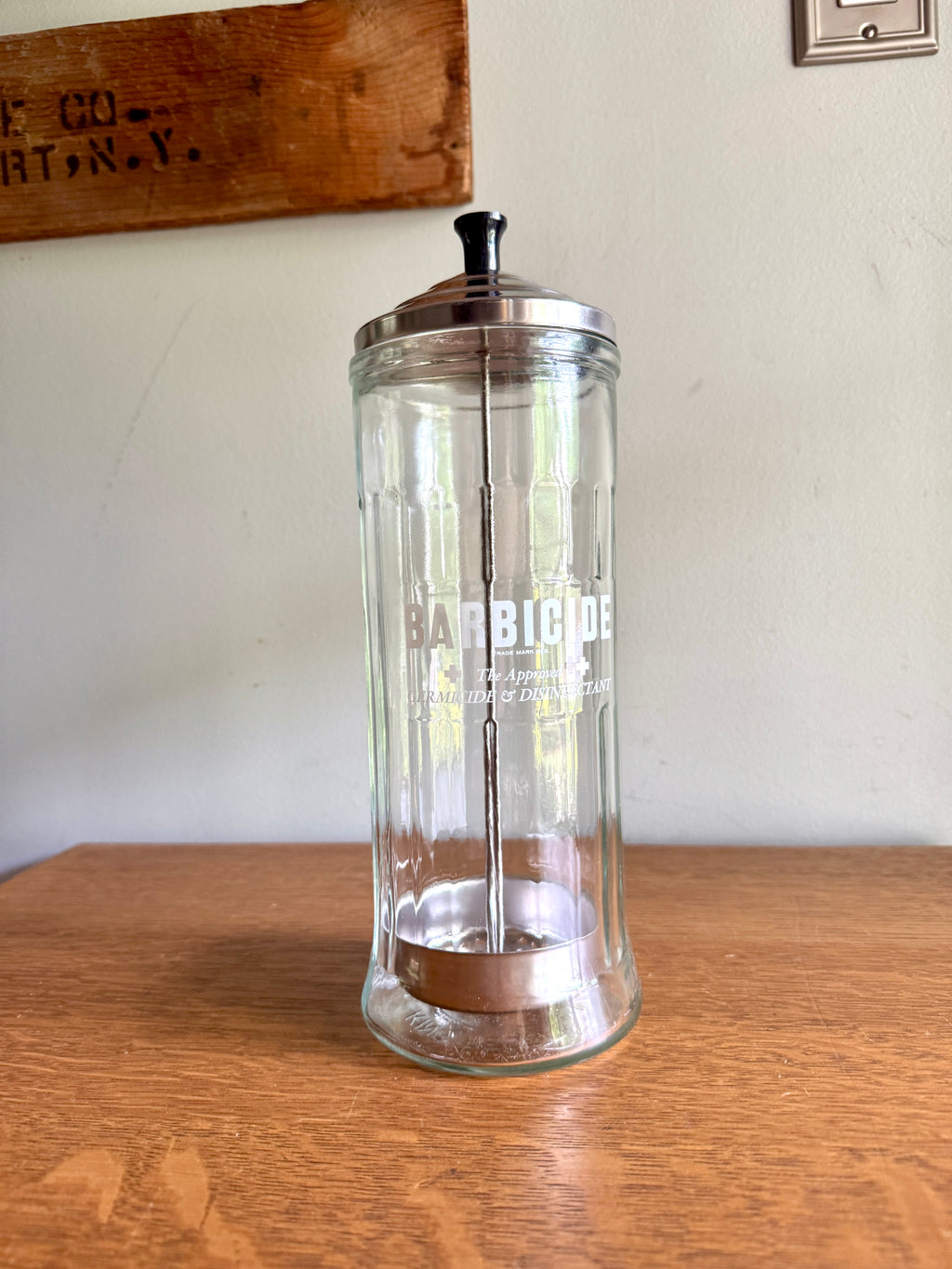 1970's Vtg Barber Shop Disinfectant Barbicide Germicide Disinfectant Sterilizer Glass Jar with Lid
