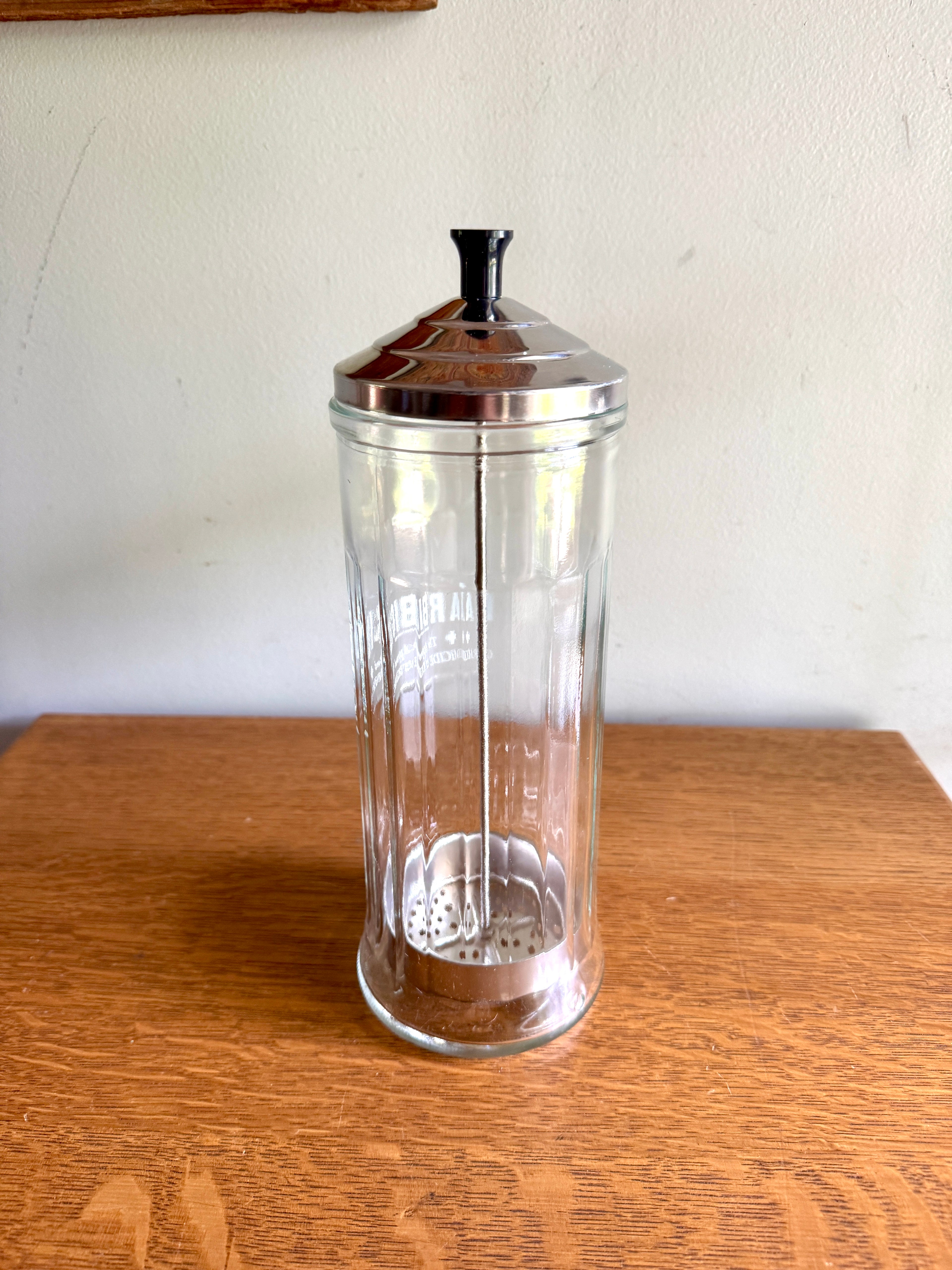 1970's Vtg Barber Shop Disinfectant Barbicide Germicide Disinfectant Sterilizer Glass Jar with Lid