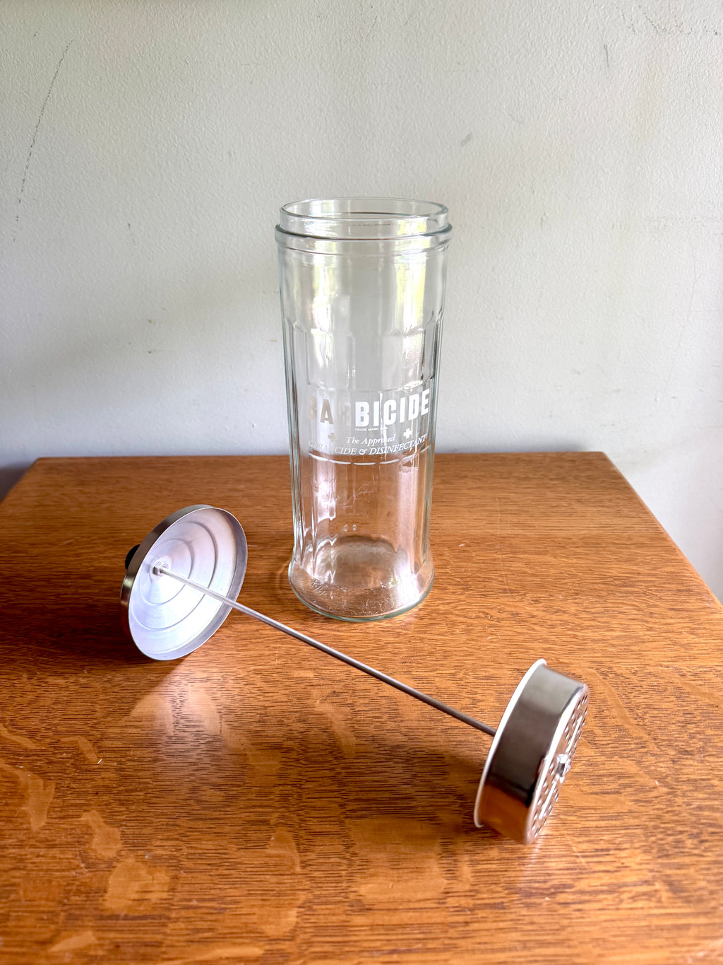 1970's Vtg Barber Shop Disinfectant Barbicide Germicide Disinfectant Sterilizer Glass Jar with Lid