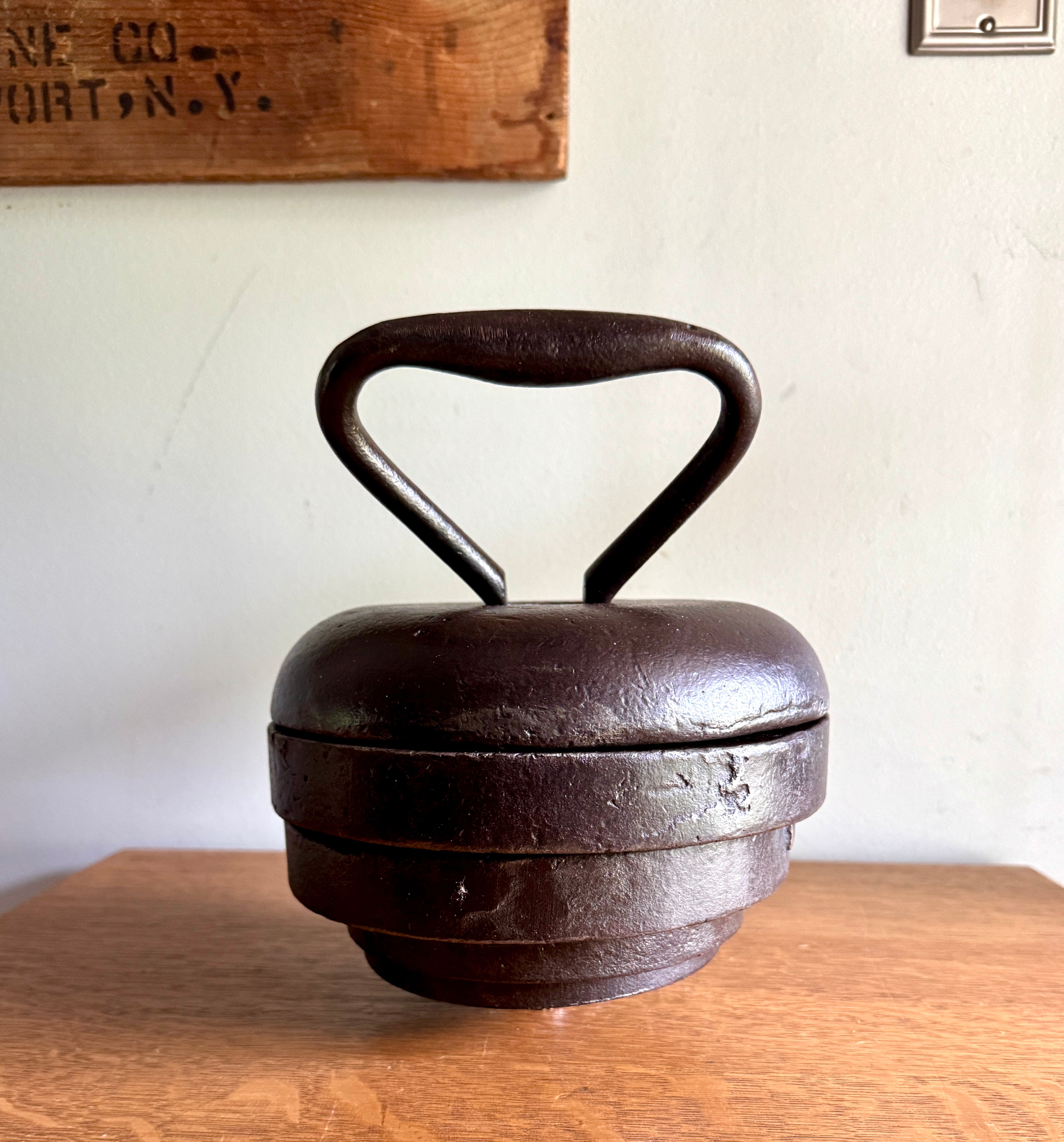 Antique 50 lbs. Cast Iron Kettlebell ~ Adjustable Plate Cast Iron Kettlebell
