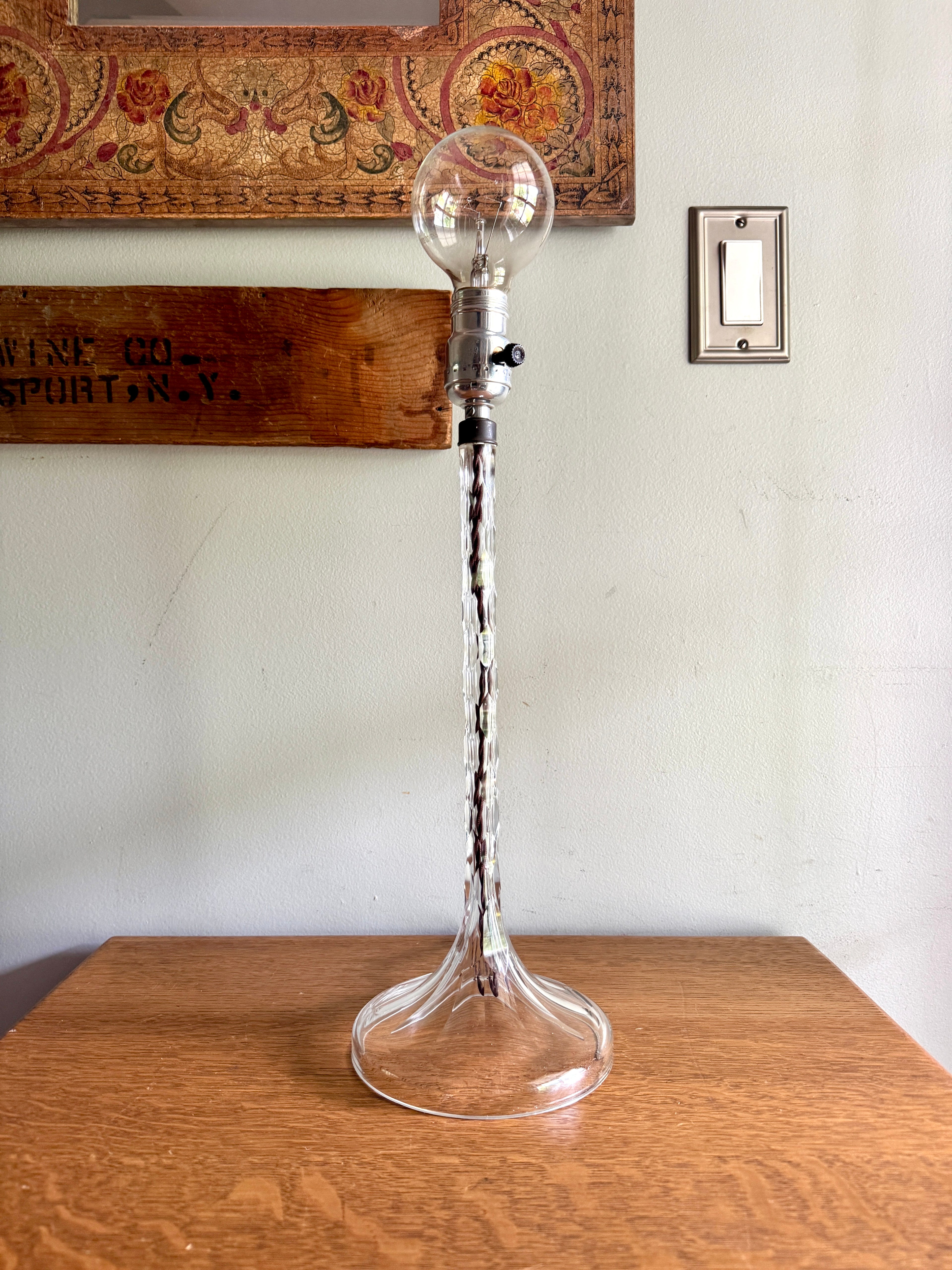 20th Century Clear Cut Crystal Table Lamp, European Design