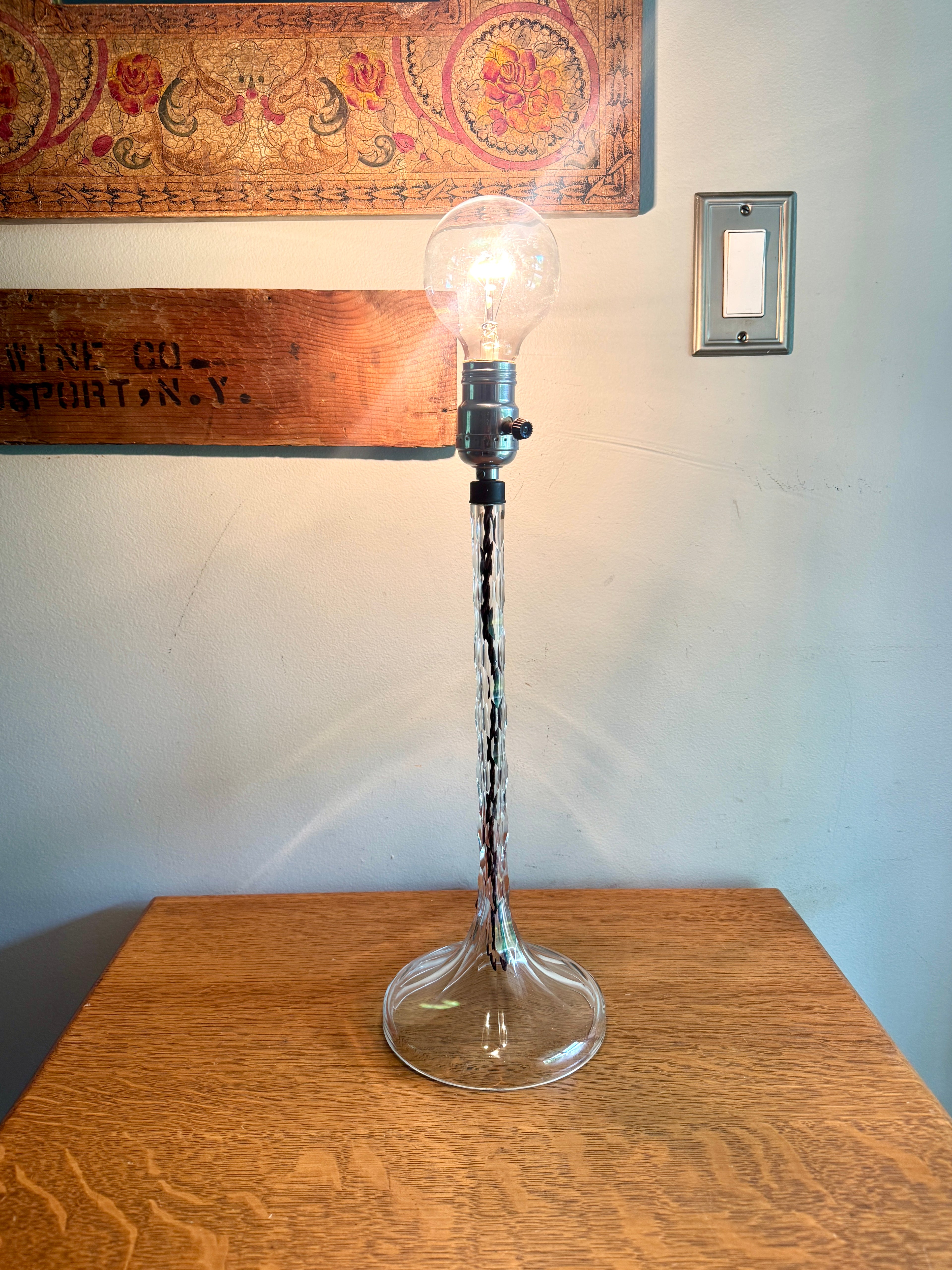 20th Century Clear Cut Crystal Table Lamp, European Design