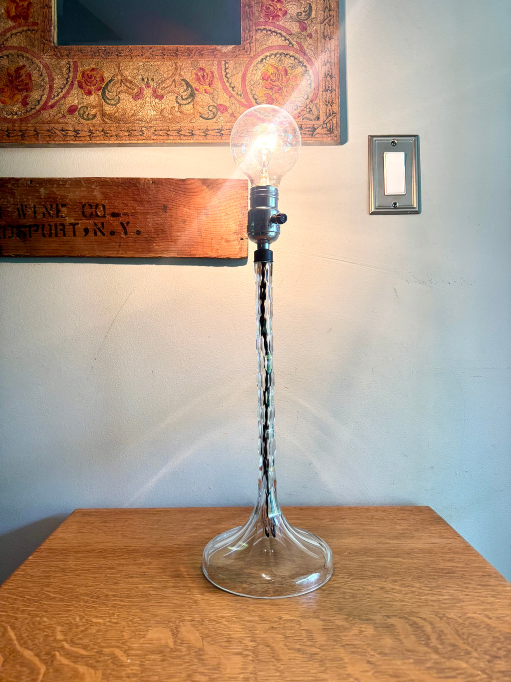 20th Century Clear Cut Crystal Table Lamp, European Design