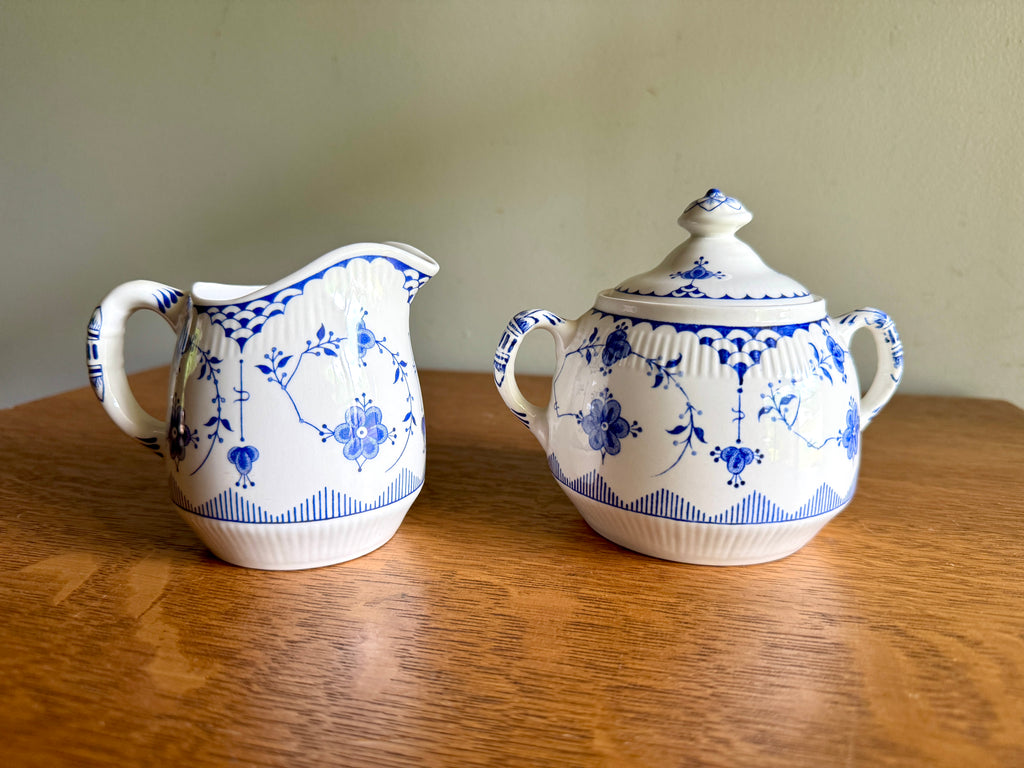 Vtg Denmark Blue Creamer and Sugar Bowl by Furnivals ~ Furnivals Sugar Bowl and Creamer