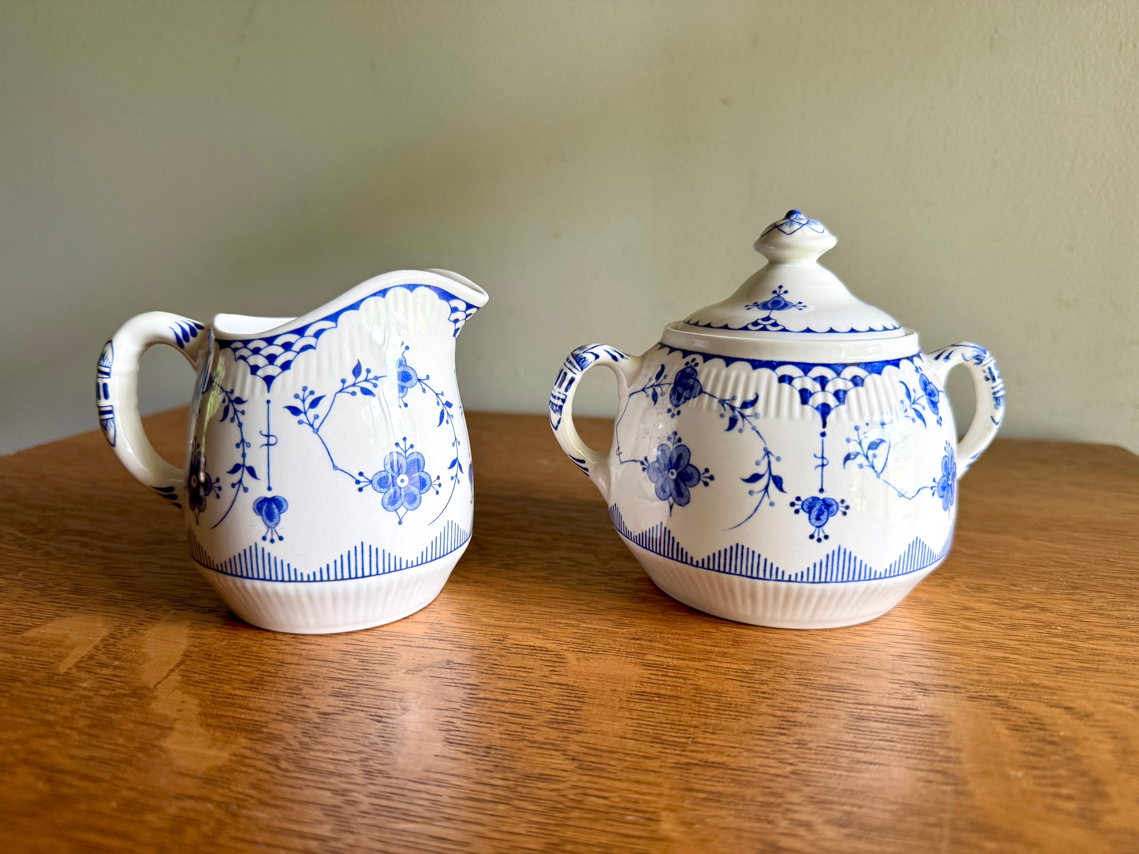Vtg Denmark Blue Creamer and Sugar Bowl by Furnivals ~ Furnivals Sugar Bowl and Creamer
