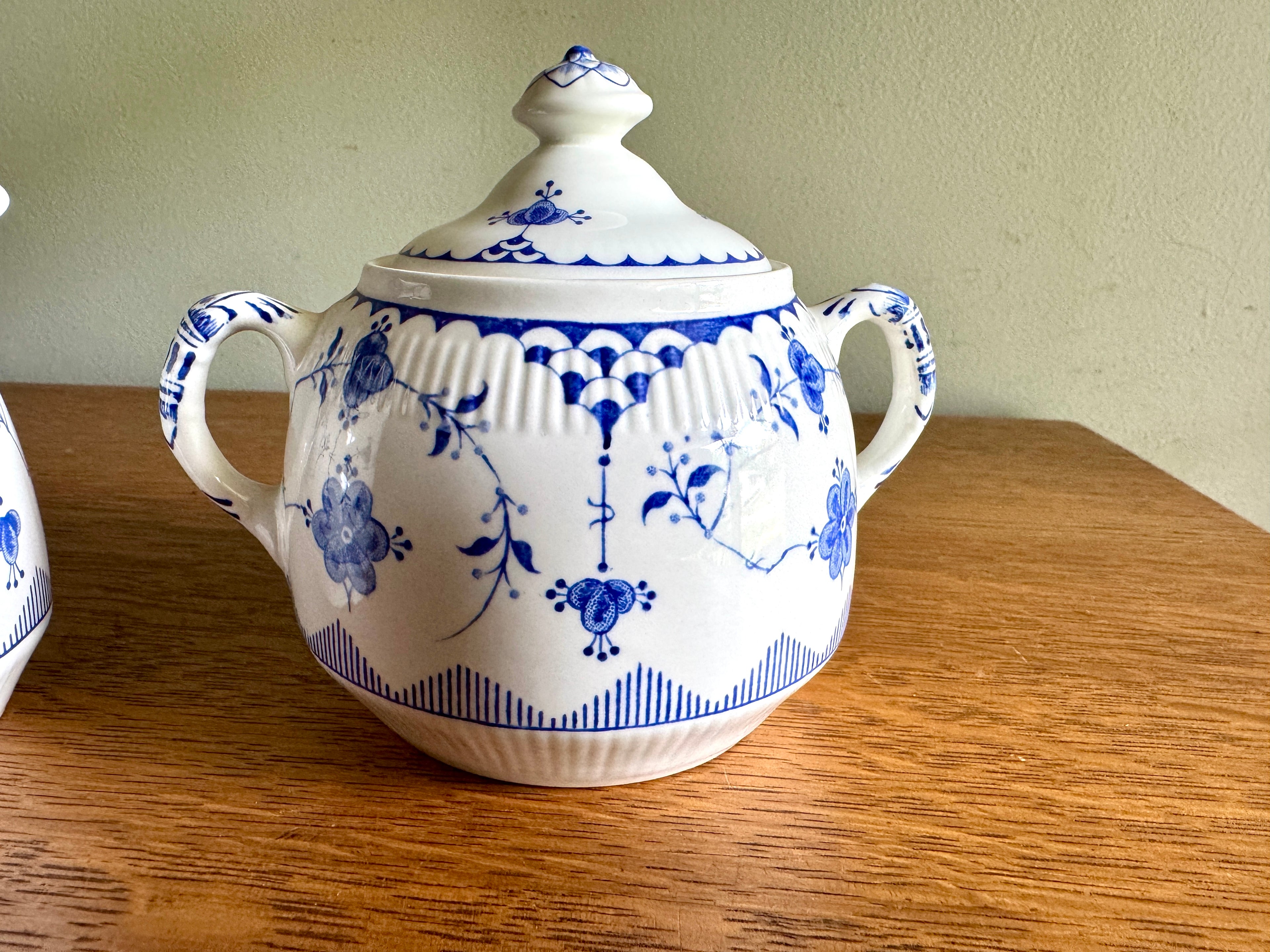 Vtg Denmark Blue Creamer and Sugar Bowl by Furnivals ~ Furnivals Sugar Bowl and Creamer