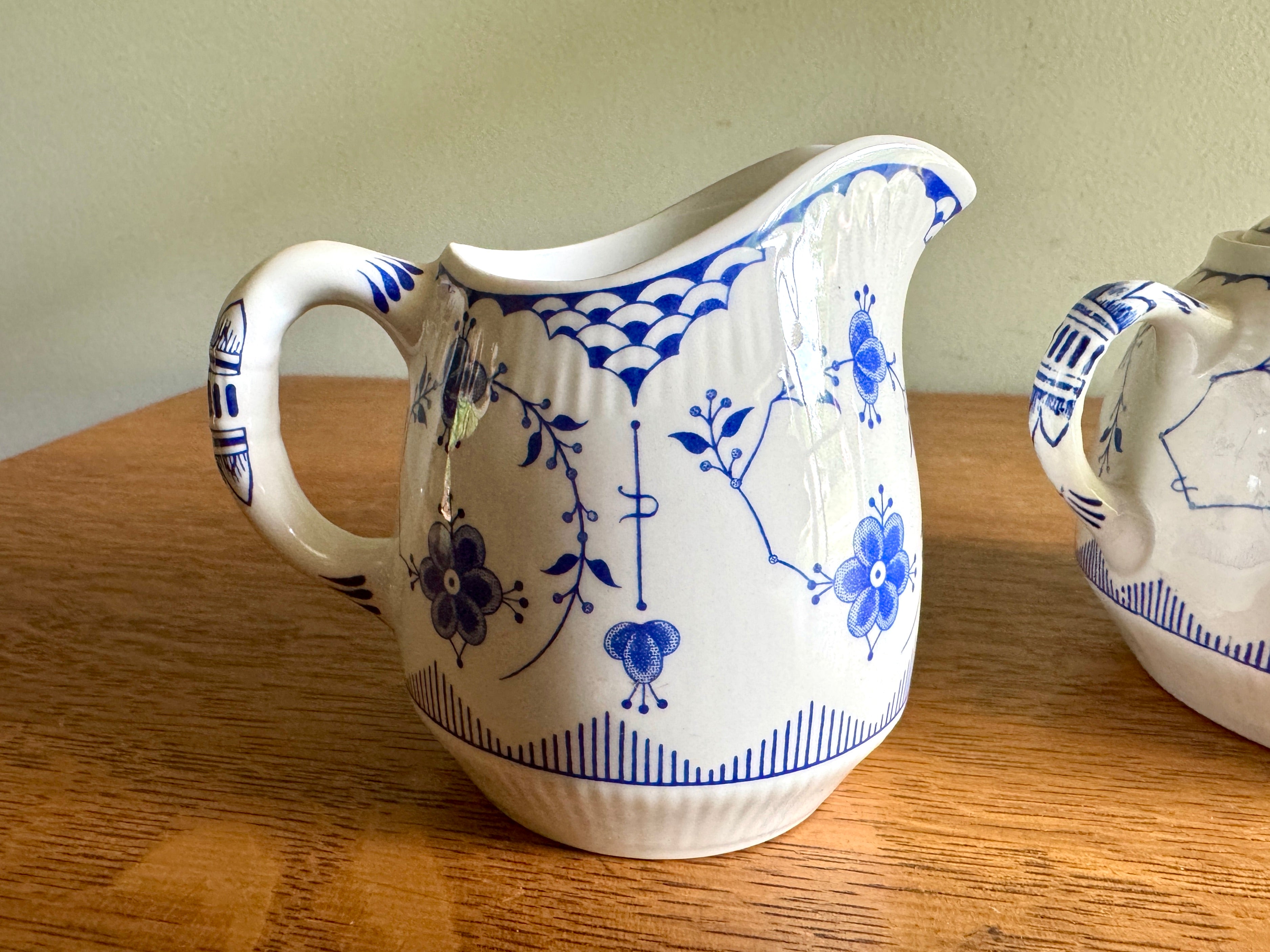 Vtg Denmark Blue Creamer and Sugar Bowl by Furnivals ~ Furnivals Sugar Bowl and Creamer