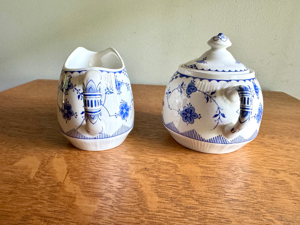 Vtg Denmark Blue Creamer and Sugar Bowl by Furnivals ~ Furnivals Sugar Bowl and Creamer