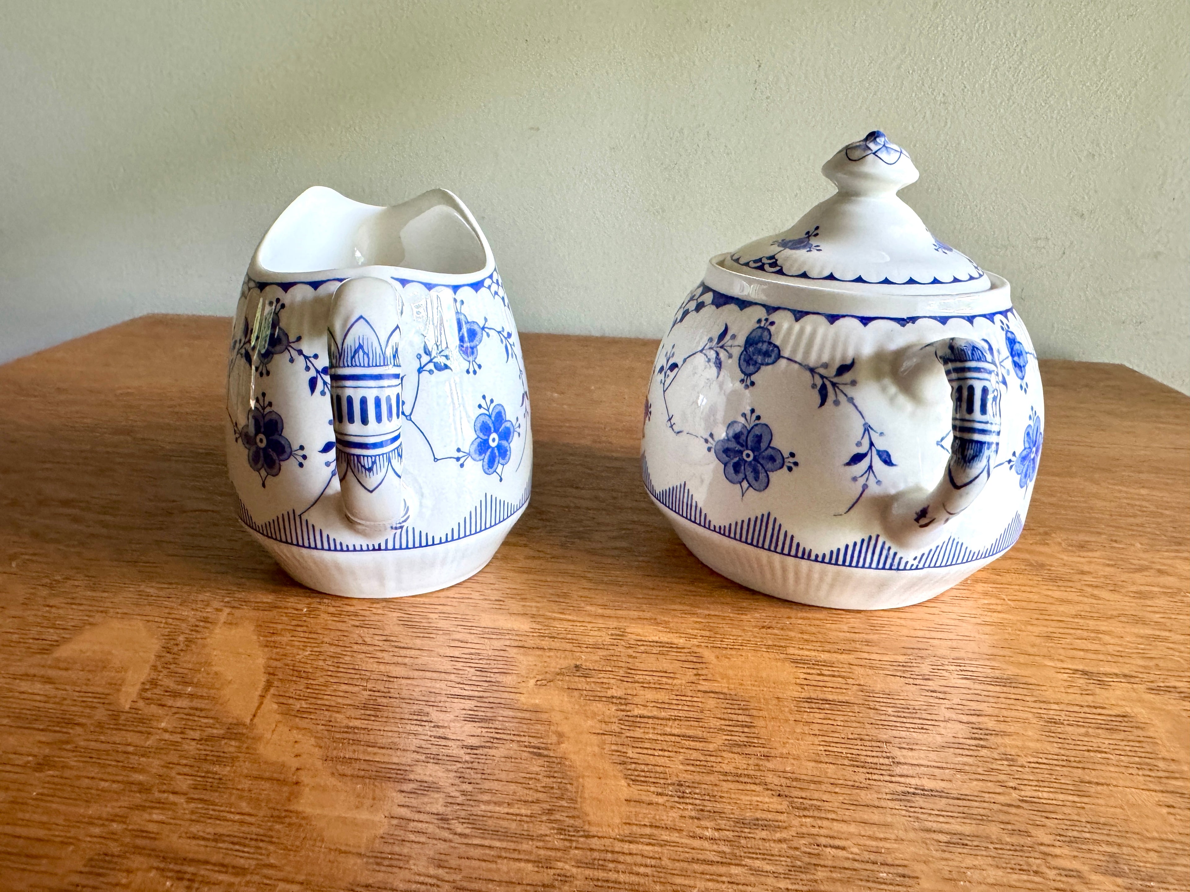 Vtg Denmark Blue Creamer and Sugar Bowl by Furnivals ~ Furnivals Sugar Bowl and Creamer