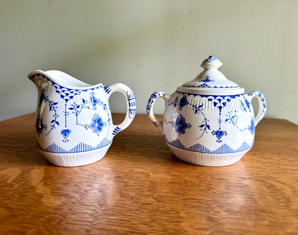 Vtg Denmark Blue Creamer and Sugar Bowl by Furnivals ~ Furnivals Sugar Bowl and Creamer