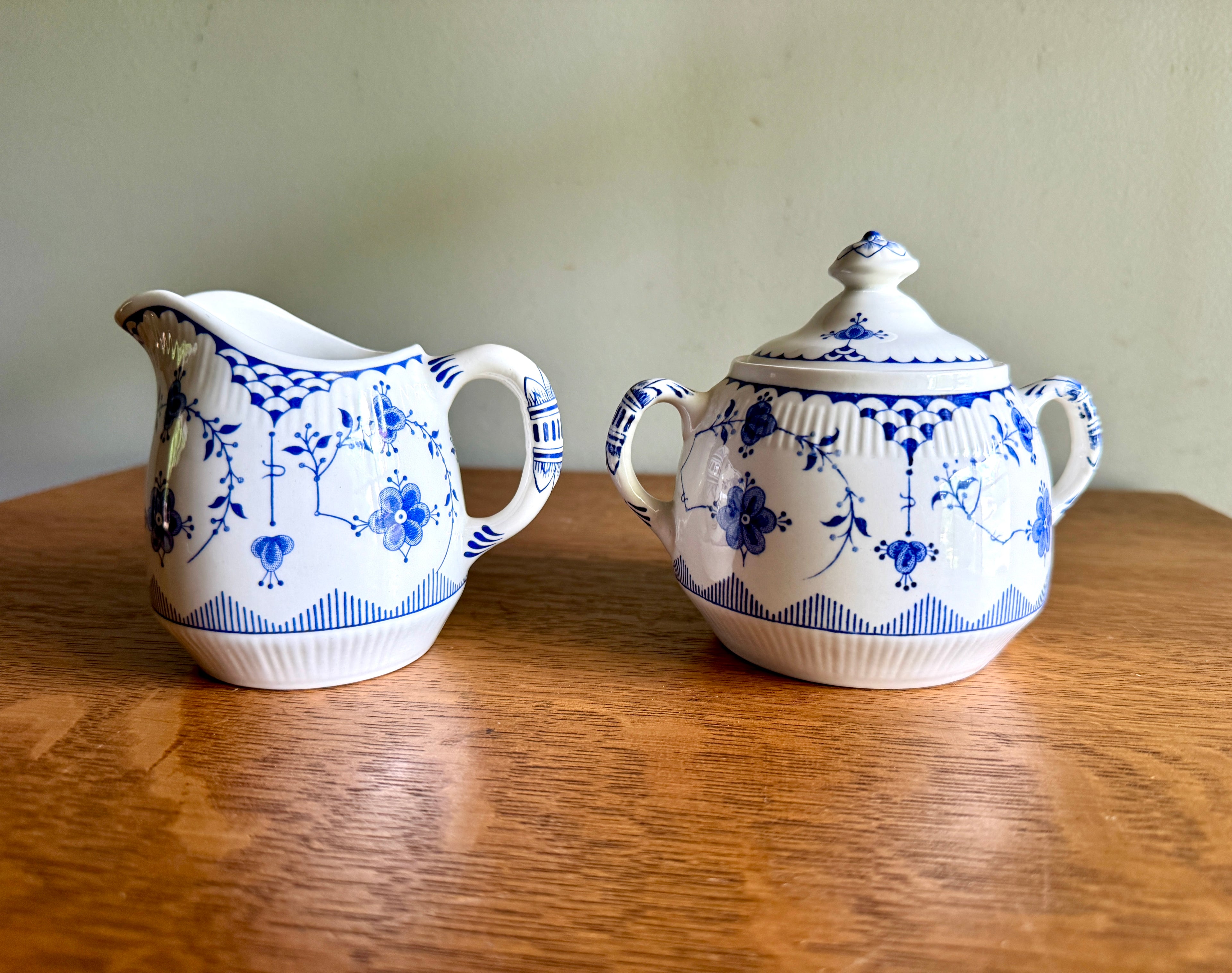 Vtg Denmark Blue Creamer and Sugar Bowl by Furnivals ~ Furnivals Sugar Bowl and Creamer