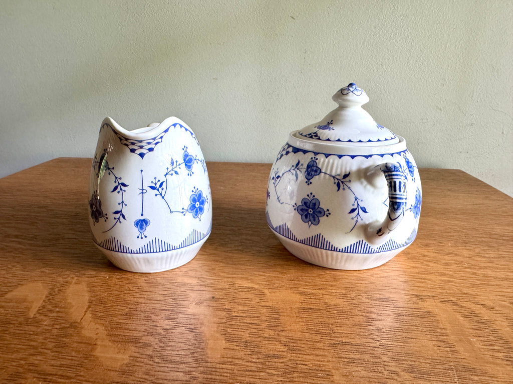 Vtg Denmark Blue Creamer and Sugar Bowl by Furnivals ~ Furnivals Sugar Bowl and Creamer