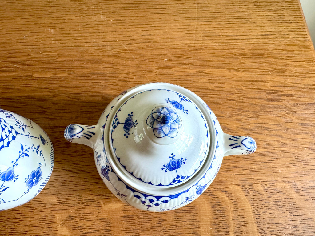 Vtg Denmark Blue Creamer and Sugar Bowl by Furnivals ~ Furnivals Sugar Bowl and Creamer