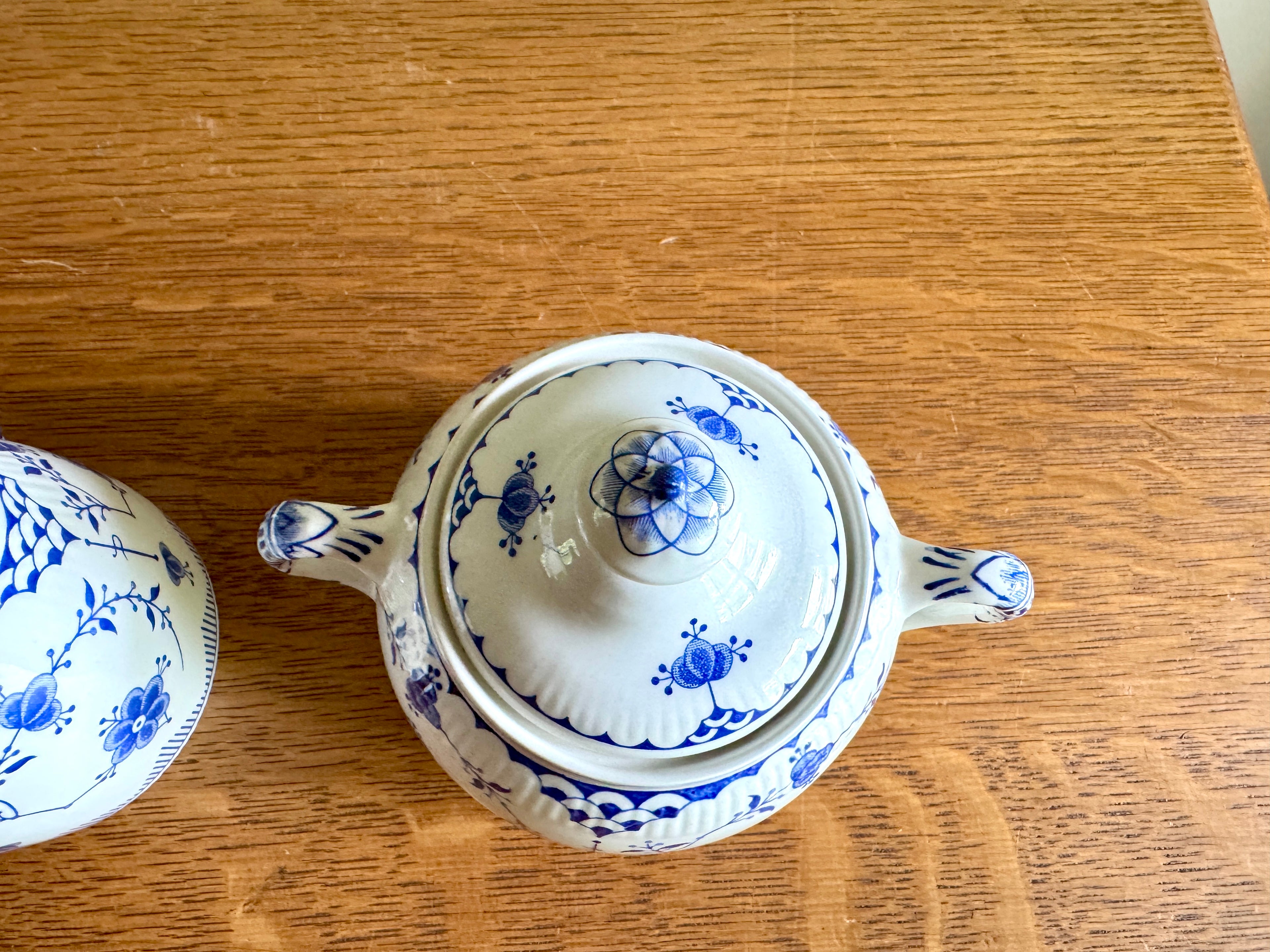 Vtg Denmark Blue Creamer and Sugar Bowl by Furnivals ~ Furnivals Sugar Bowl and Creamer