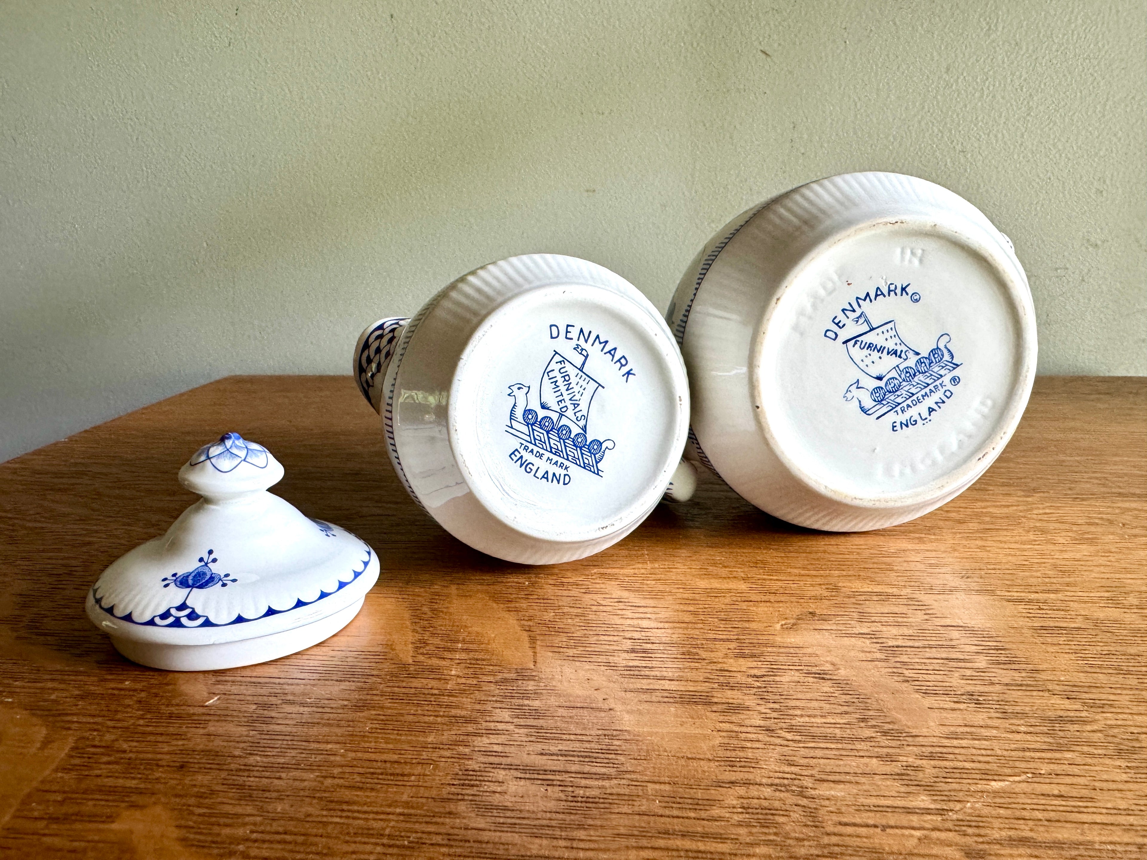 Vtg Denmark Blue Creamer and Sugar Bowl by Furnivals ~ Furnivals Sugar Bowl and Creamer