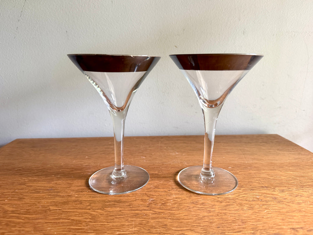 Vtg Pair of Silver Band Champagne/Tall Sherbet by Dorothy Thorpe ~ MCM Dorothy Thorpe Martini Glasses