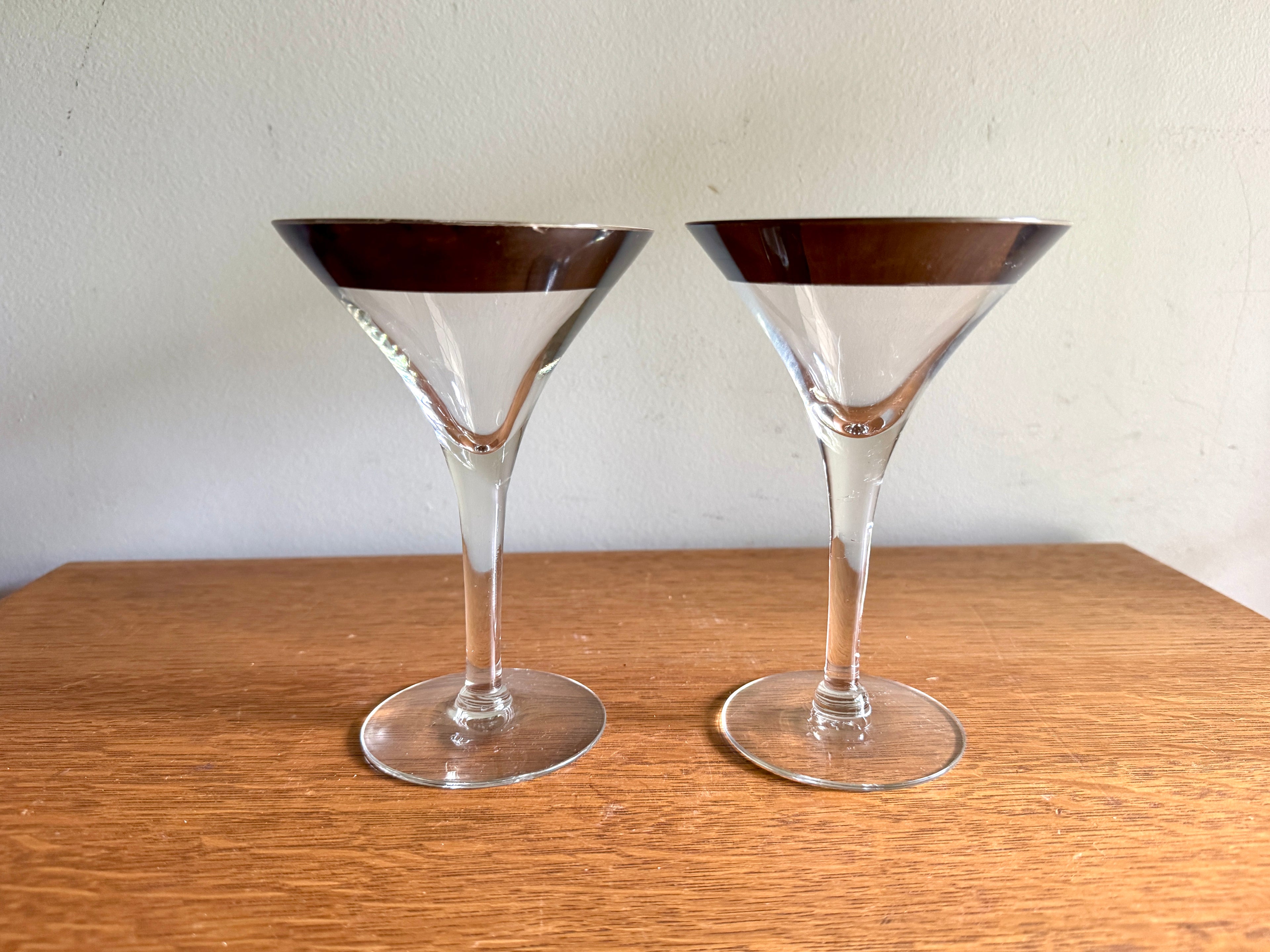 Vtg Pair of Silver Band Champagne/Tall Sherbet by Dorothy Thorpe ~ MCM Dorothy Thorpe Martini Glasses