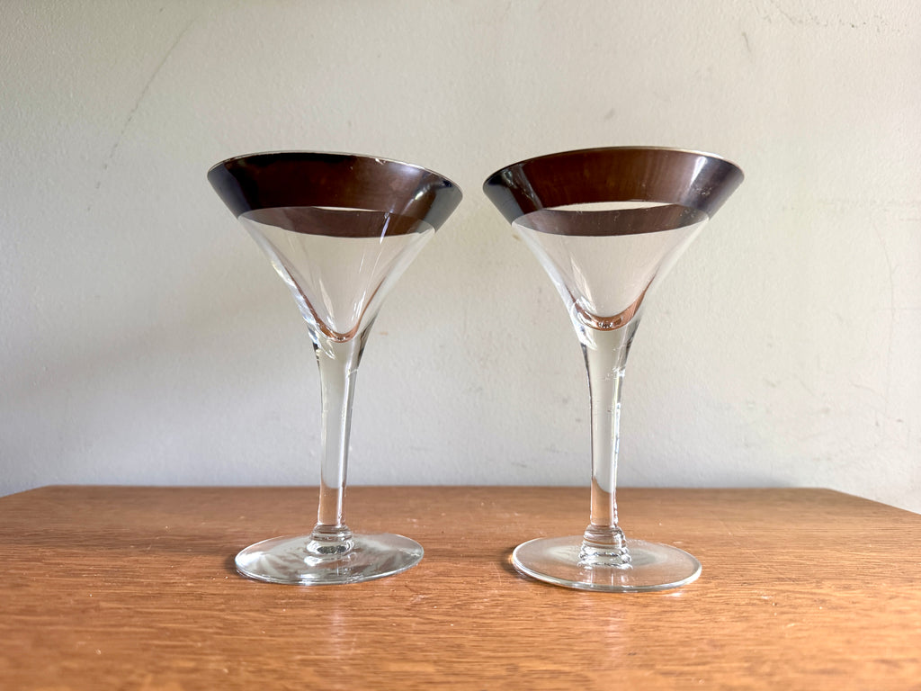 Vtg Pair of Silver Band Champagne/Tall Sherbet by Dorothy Thorpe ~ MCM Dorothy Thorpe Martini Glasses