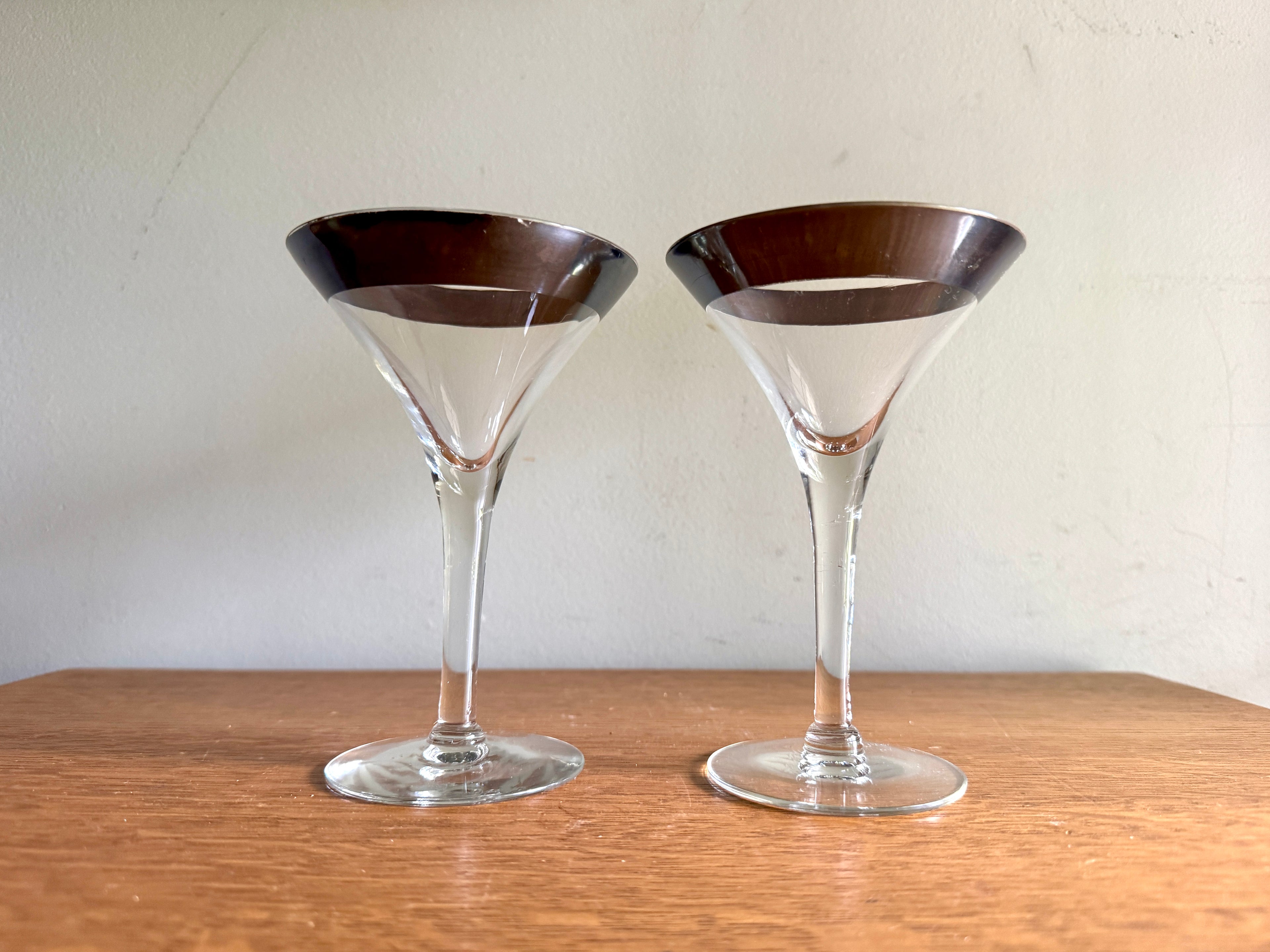 Vtg Pair of Silver Band Champagne/Tall Sherbet by Dorothy Thorpe ~ MCM Dorothy Thorpe Martini Glasses