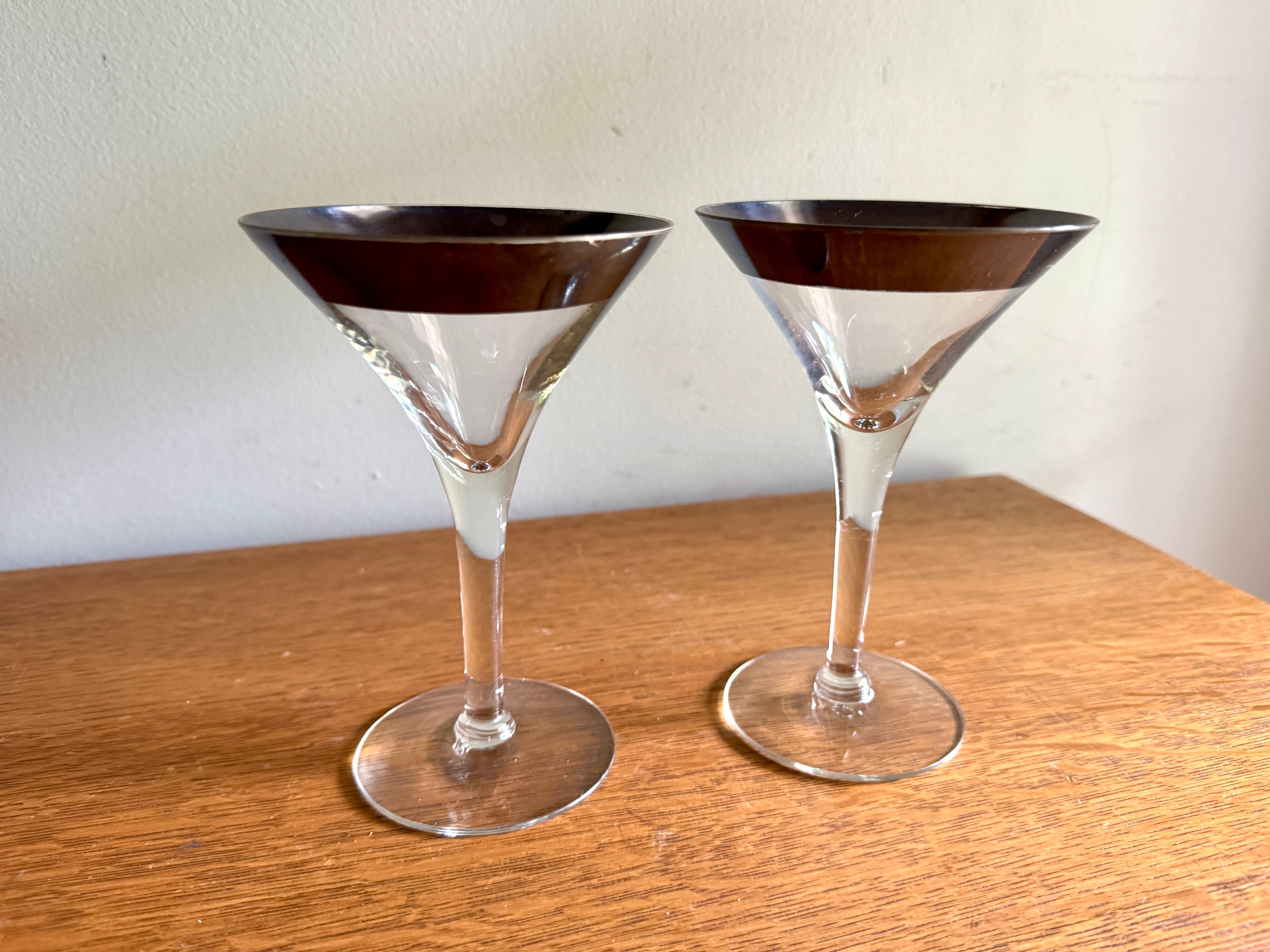Vtg Pair of Silver Band Champagne/Tall Sherbet by Dorothy Thorpe ~ MCM Dorothy Thorpe Martini Glasses