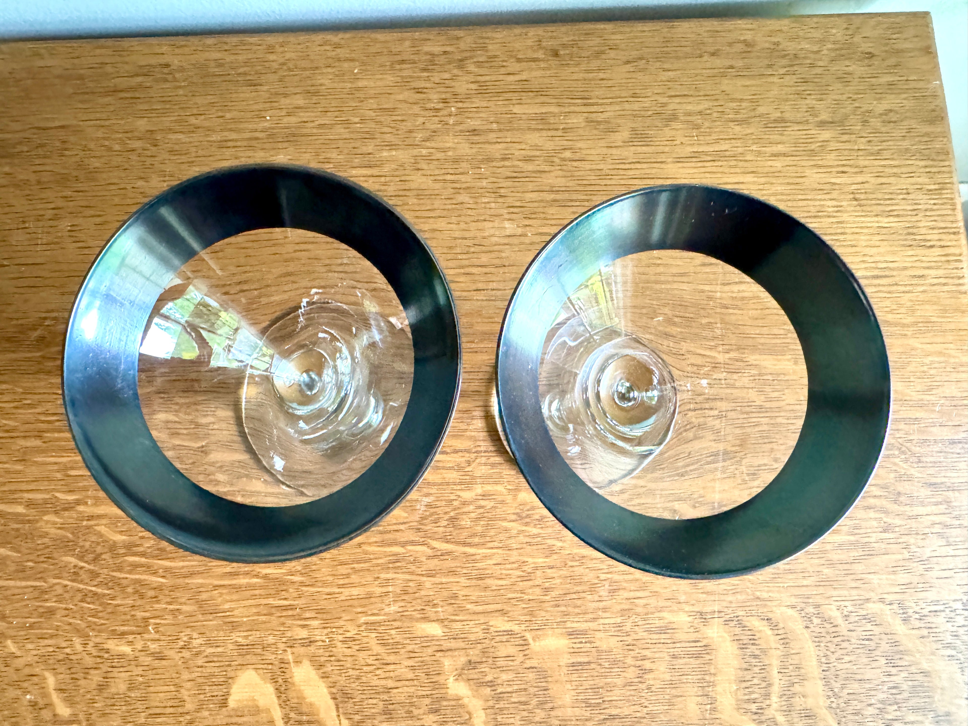 Vtg Pair of Silver Band Champagne/Tall Sherbet by Dorothy Thorpe ~ MCM Dorothy Thorpe Martini Glasses