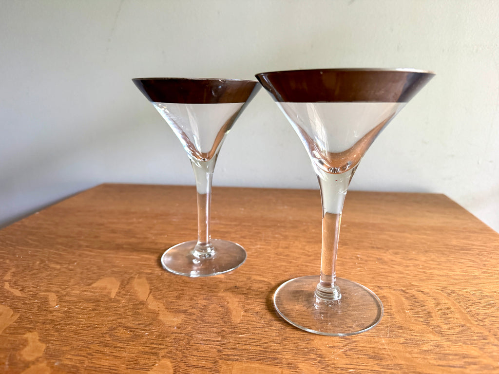 Vtg Pair of Silver Band Champagne/Tall Sherbet by Dorothy Thorpe ~ MCM Dorothy Thorpe Martini Glasses