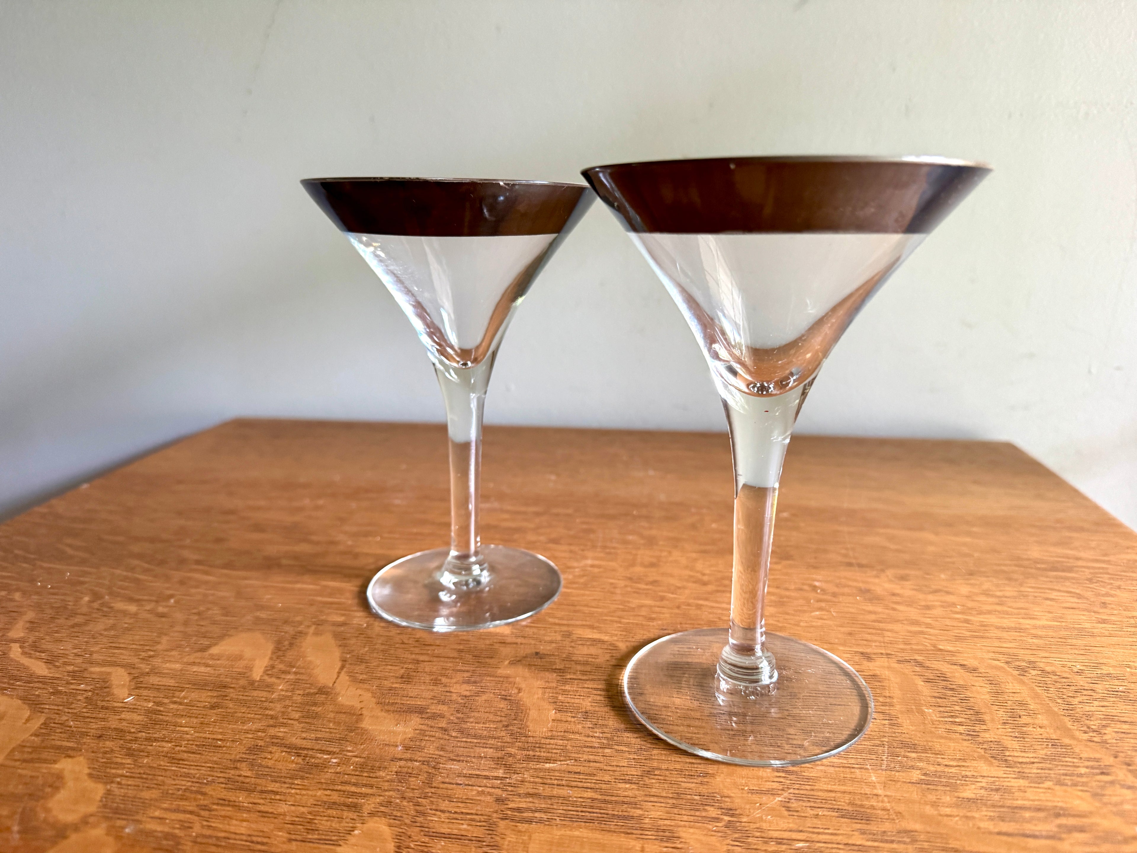 Vtg Pair of Silver Band Champagne/Tall Sherbet by Dorothy Thorpe ~ MCM Dorothy Thorpe Martini Glasses