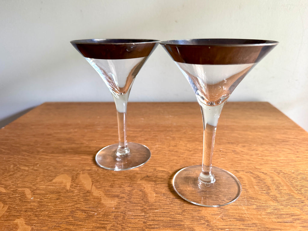 Vtg Pair of Silver Band Champagne/Tall Sherbet by Dorothy Thorpe ~ MCM Dorothy Thorpe Martini Glasses