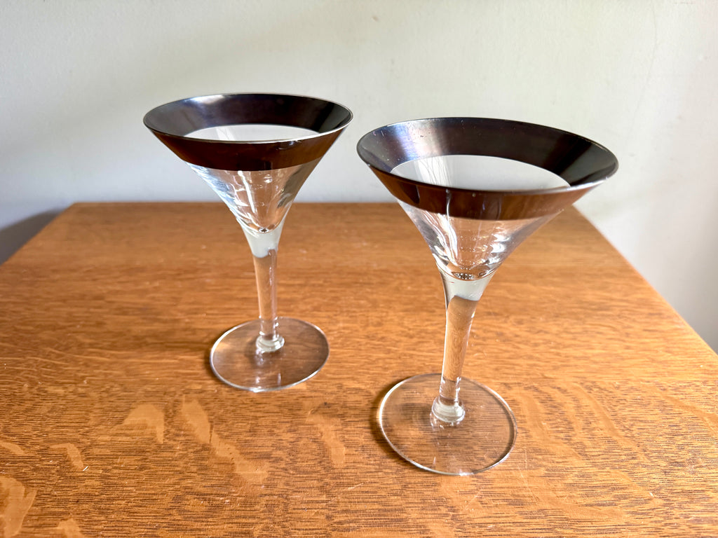 Vtg Pair of Silver Band Champagne/Tall Sherbet by Dorothy Thorpe ~ MCM Dorothy Thorpe Martini Glasses