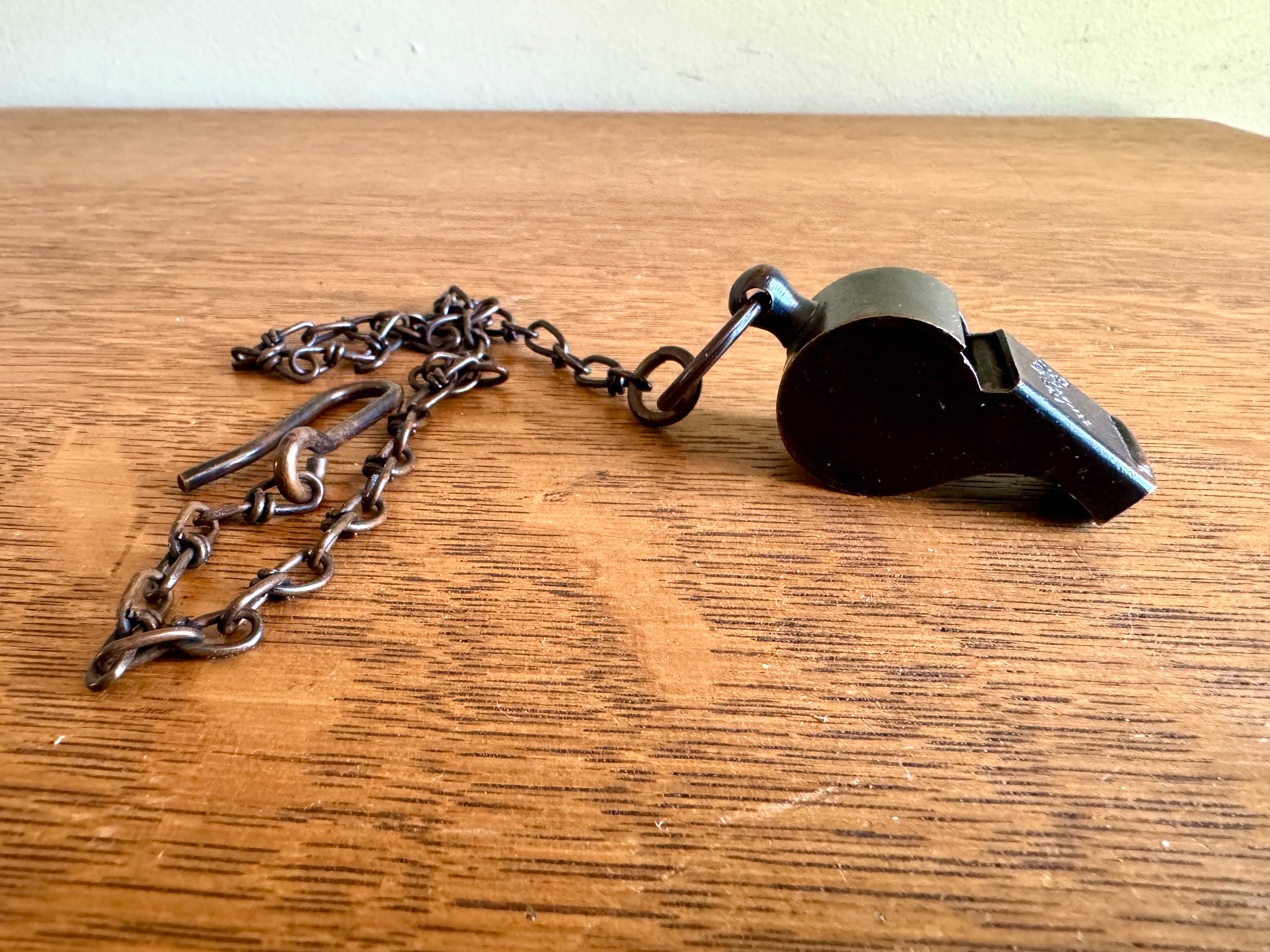 Antique The Acme Thunderer Whistle ~ Patented England Bronze Cork Ball Whistle