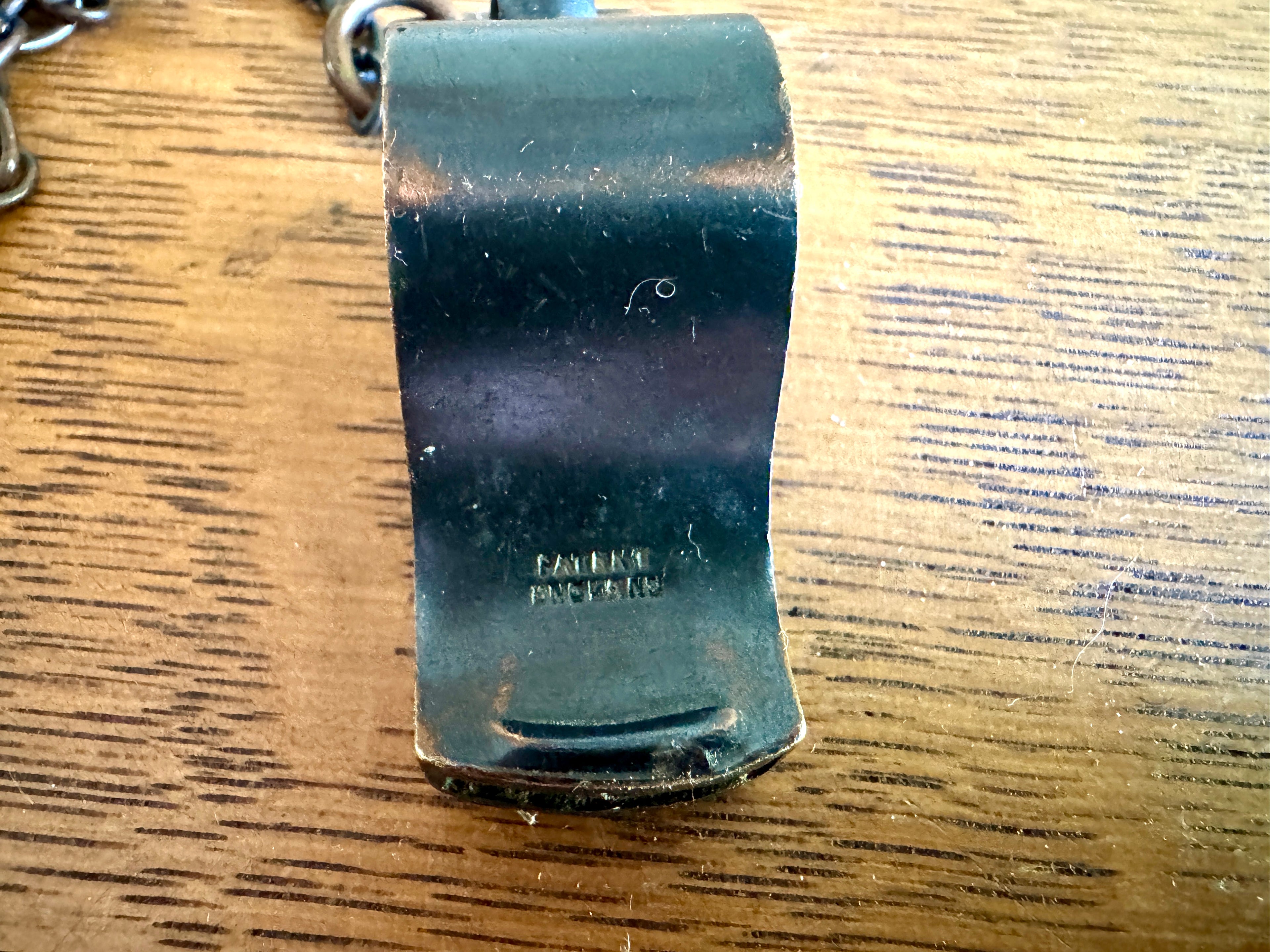 Antique The Acme Thunderer Whistle ~ Patented England Bronze Cork Ball Whistle