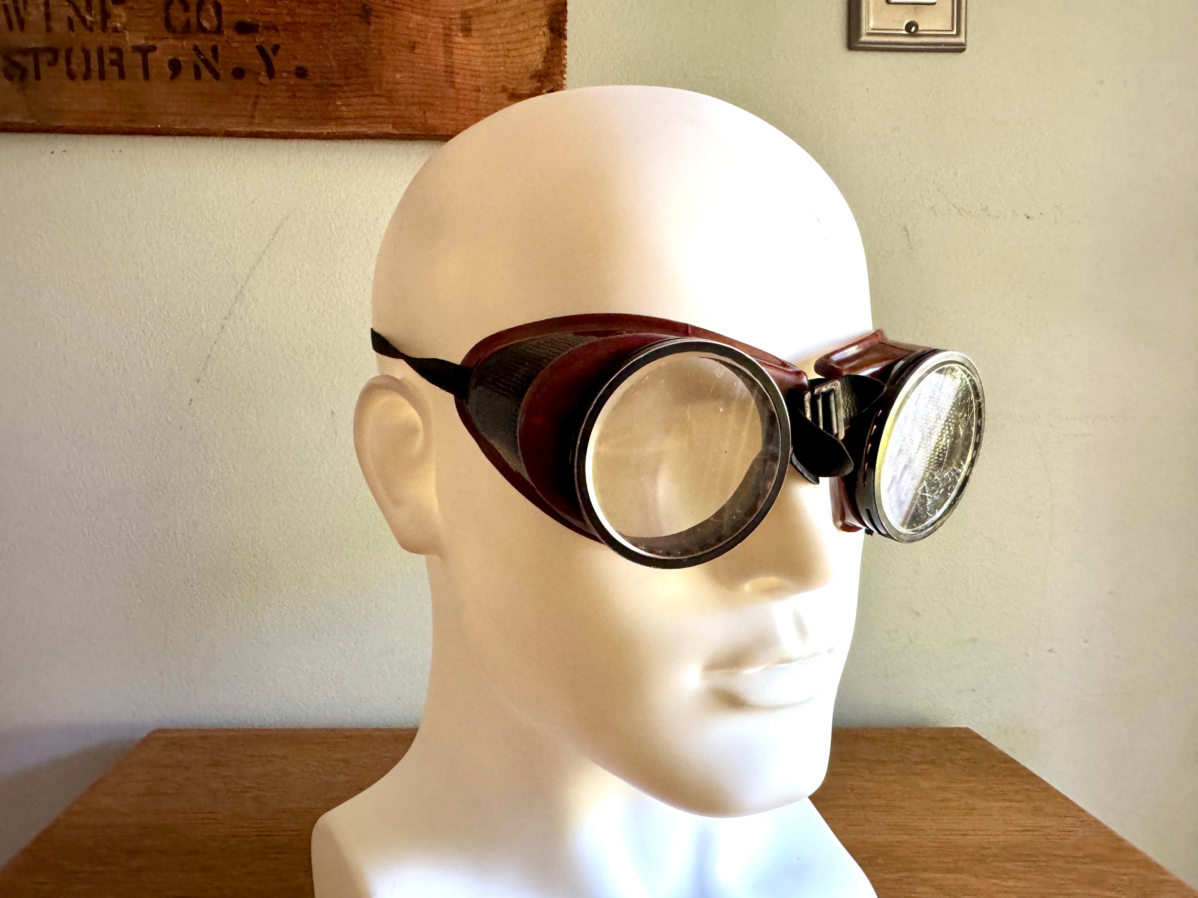 Vtg American Optical Duralite Coverglas Goggles ~ Vtg Bakelite Safety Glasses