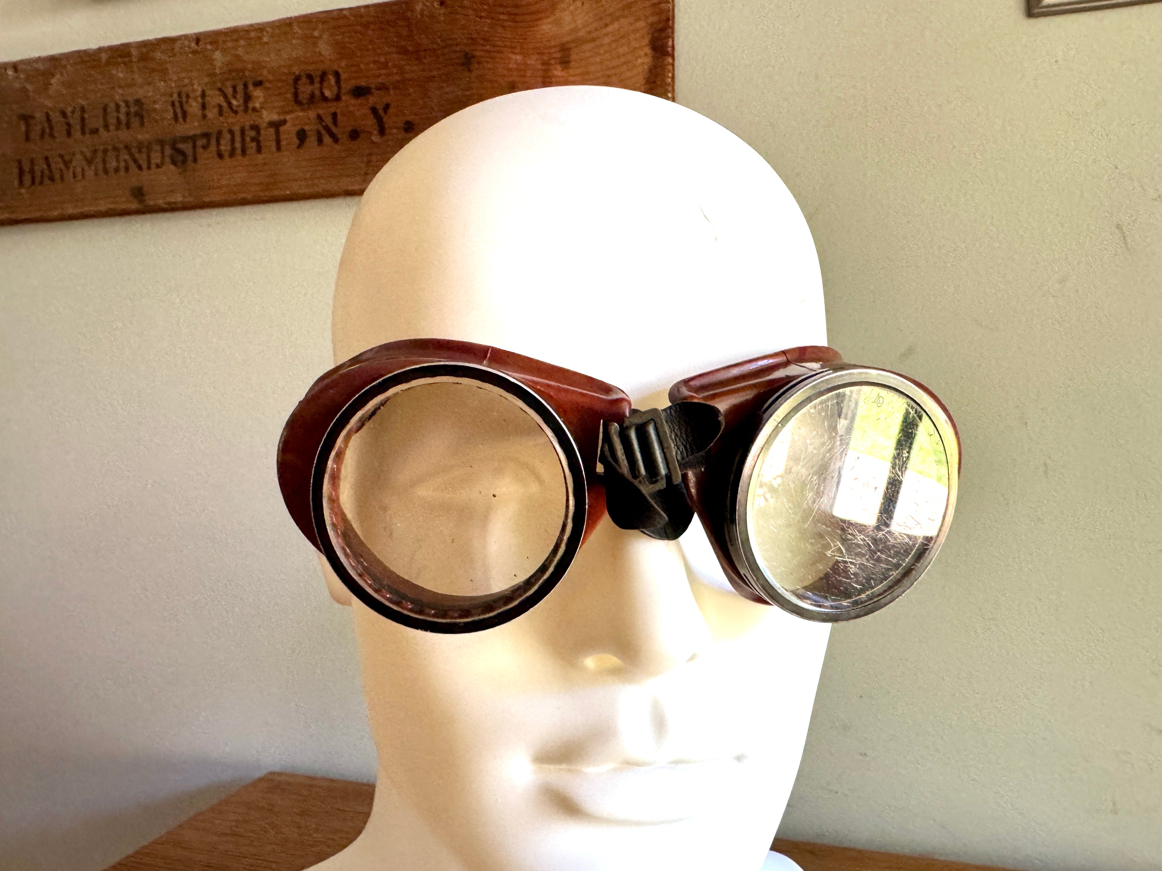 Vtg American Optical Duralite Coverglas Goggles ~ Vtg Bakelite Safety Glasses