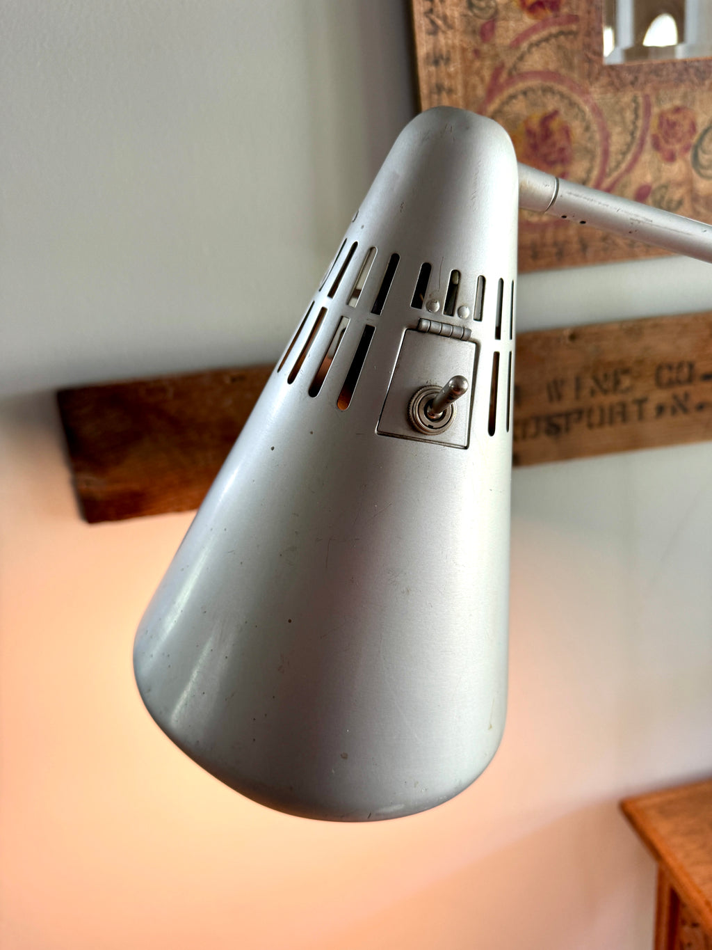Vtg SWIVELIER Articulating Industrial Lamp ~ Silver Drafting Clamp On Lamp