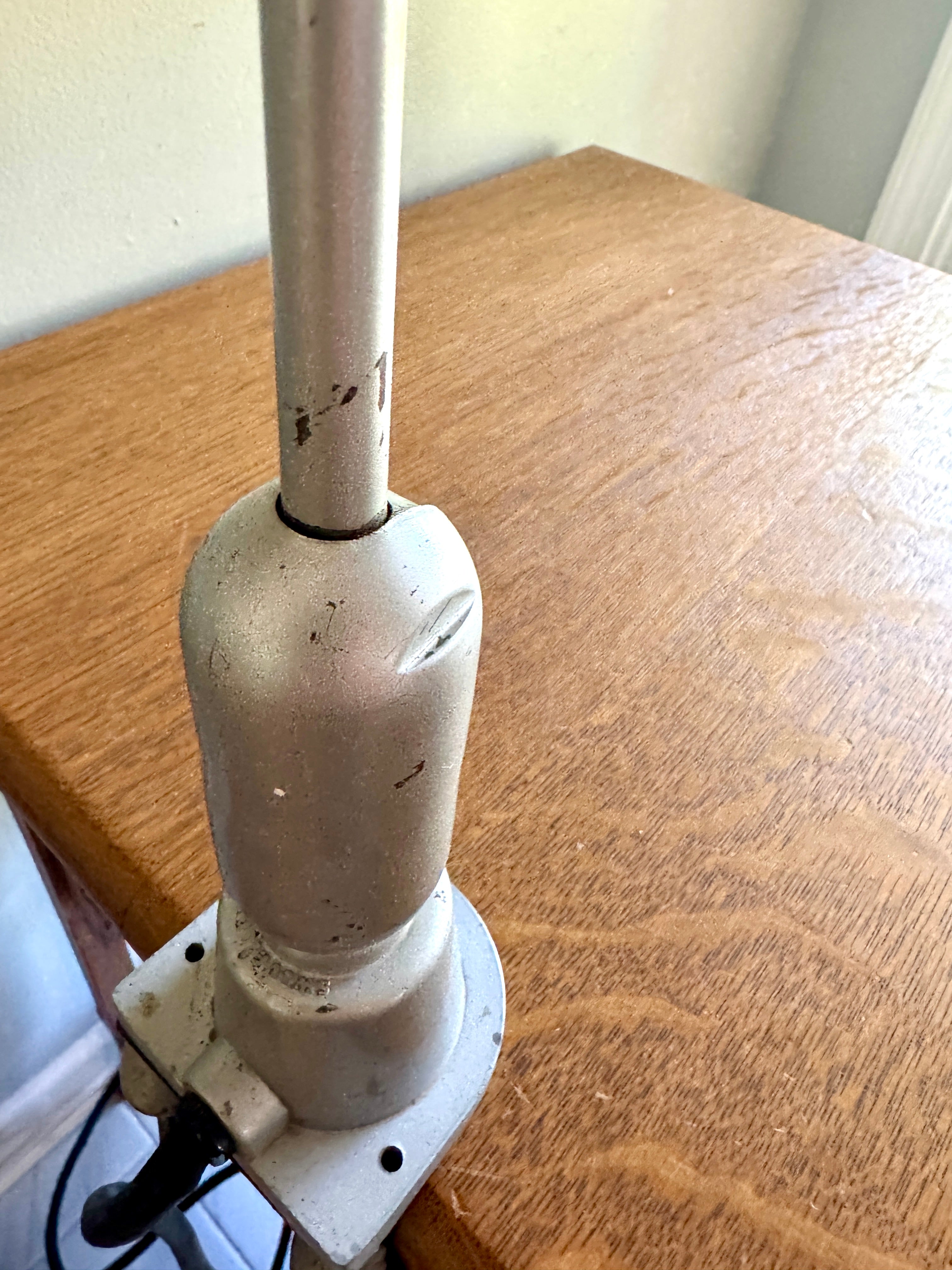 Vtg SWIVELIER Articulating Industrial Lamp ~ Silver Drafting Clamp On Lamp