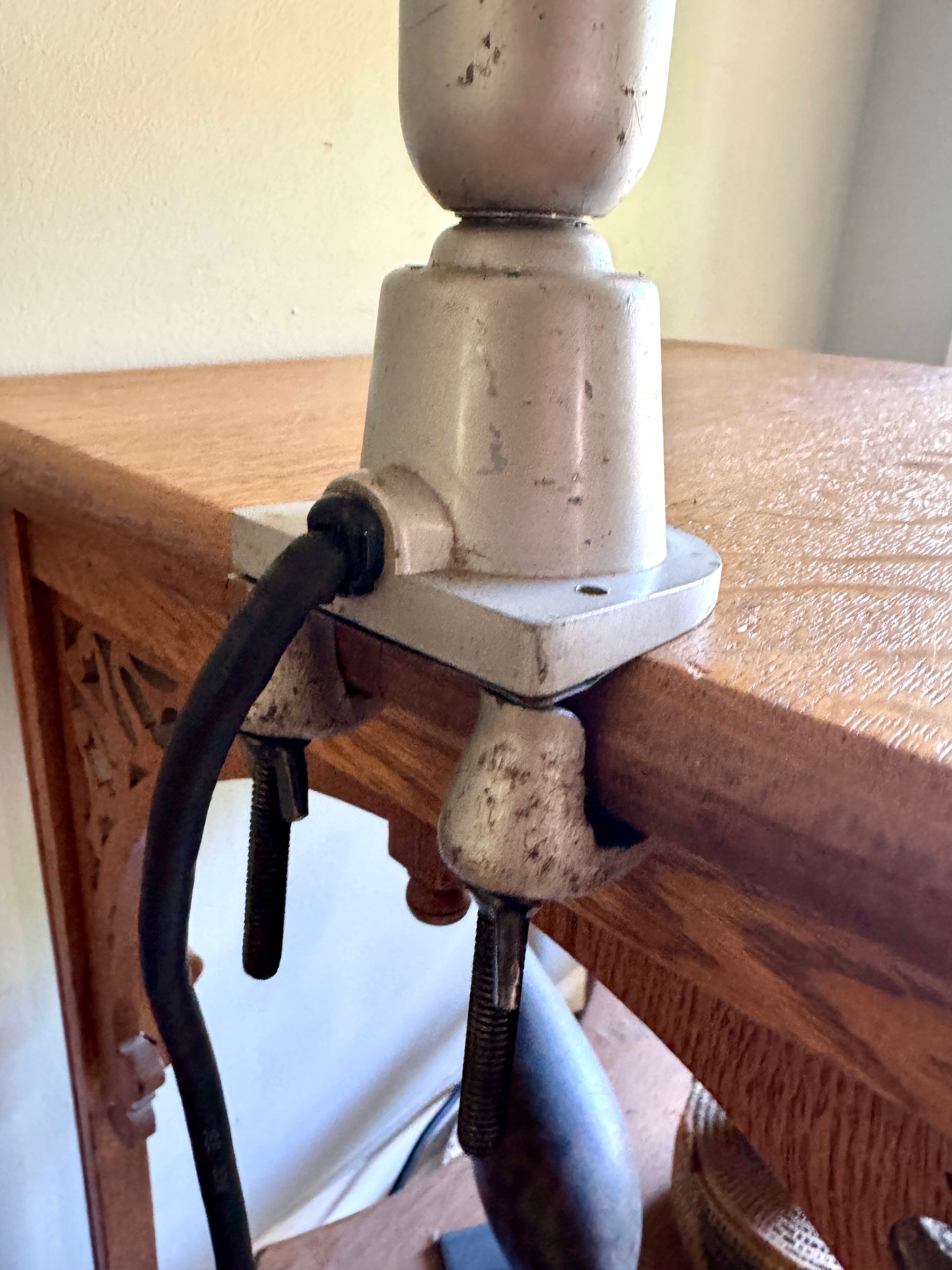 Vtg SWIVELIER Articulating Industrial Lamp ~ Silver Drafting Clamp On Lamp
