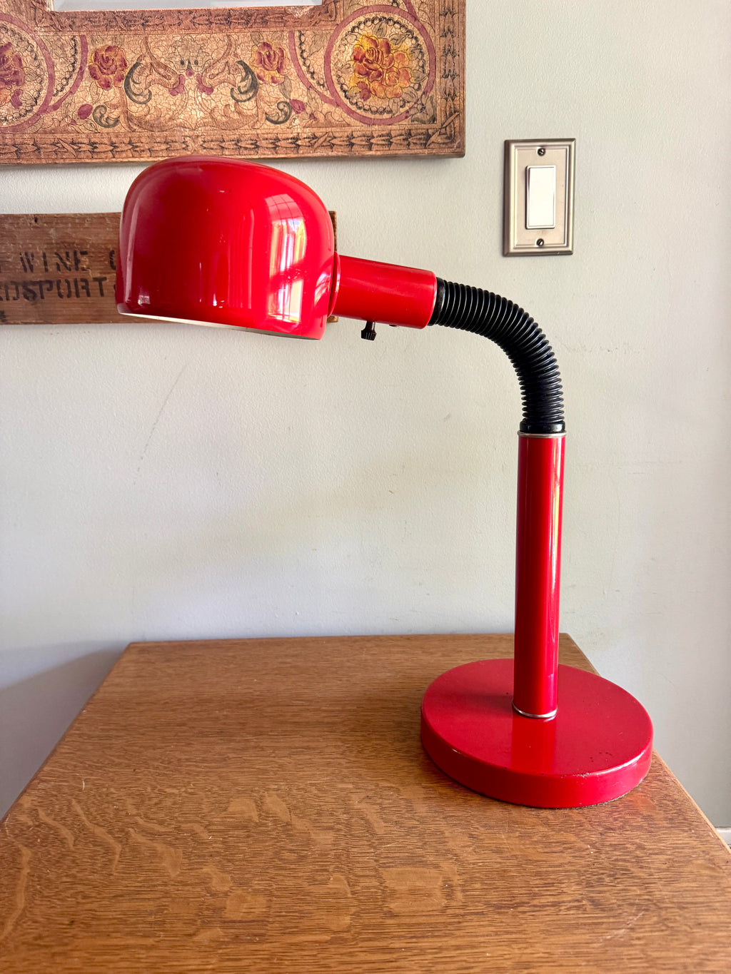 Vtg Alsy MCM Metal Adjustable Gooseneck Flex Red Desk Table Lamp ~ Alsy Red Modernist Desk Lamp