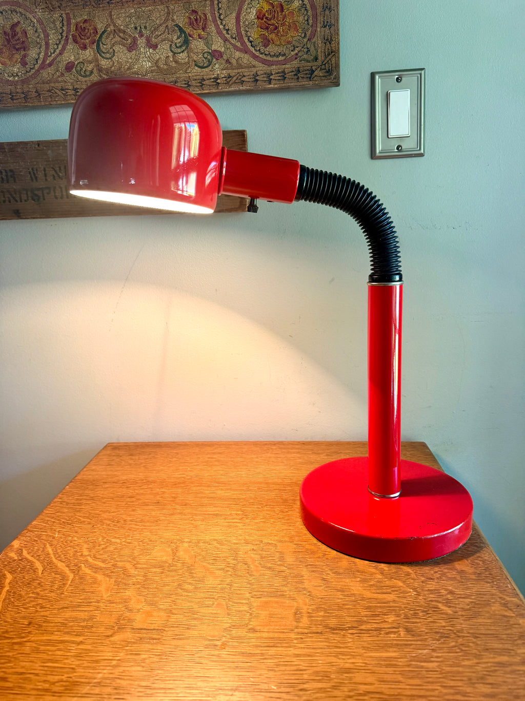 Vtg Alsy MCM Metal Adjustable Gooseneck Flex Red Desk Table Lamp ~ Alsy Red Modernist Desk Lamp