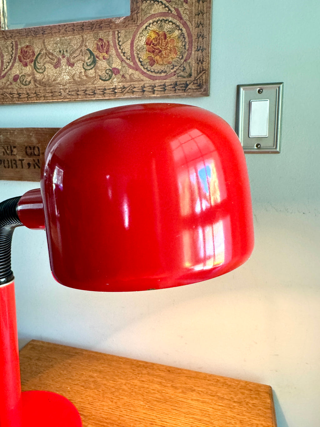 Vtg Alsy MCM Metal Adjustable Gooseneck Flex Red Desk Table Lamp ~ Alsy Red Modernist Desk Lamp