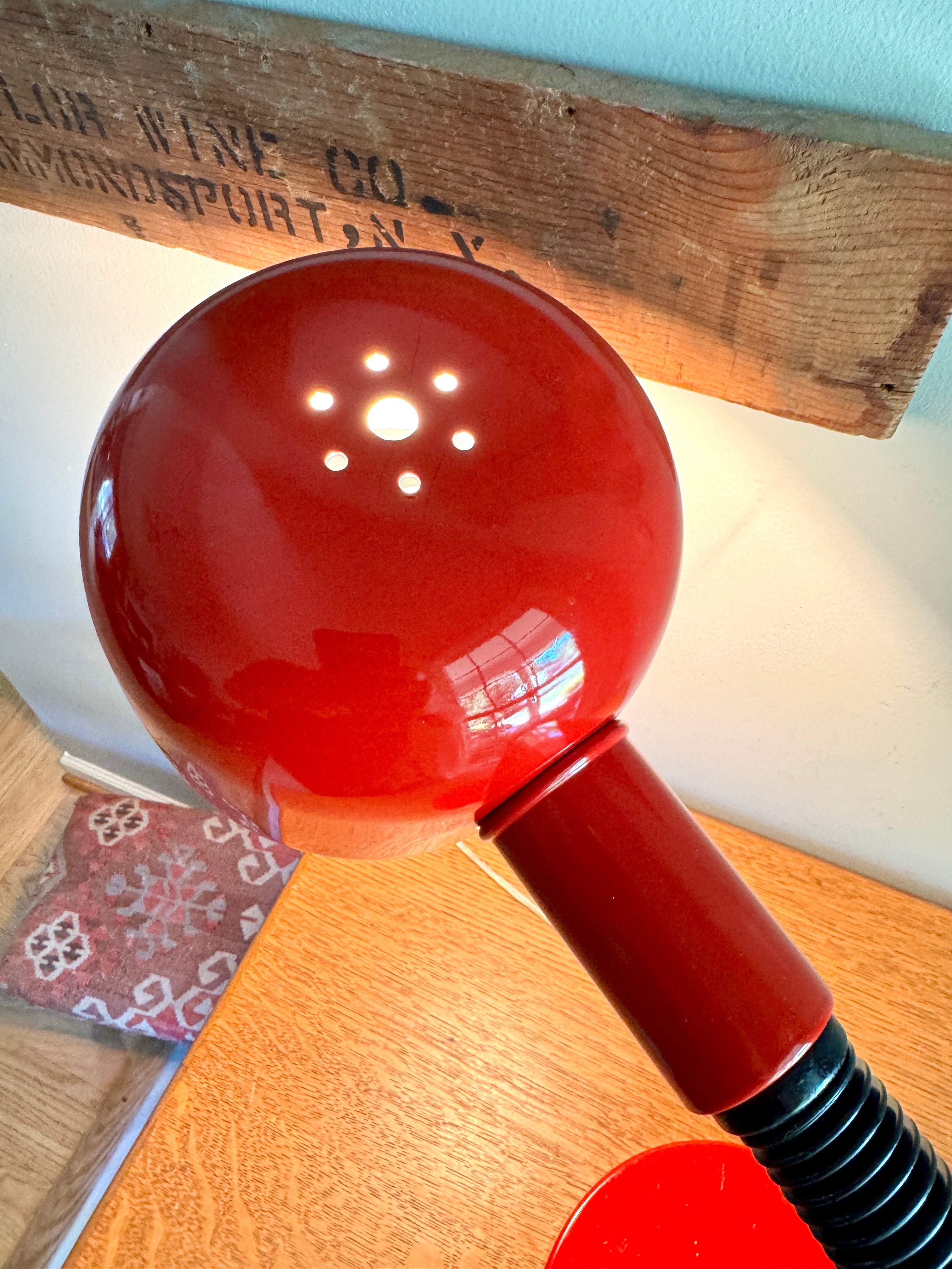 Vtg Alsy MCM Metal Adjustable Gooseneck Flex Red Desk Table Lamp ~ Alsy Red Modernist Desk Lamp