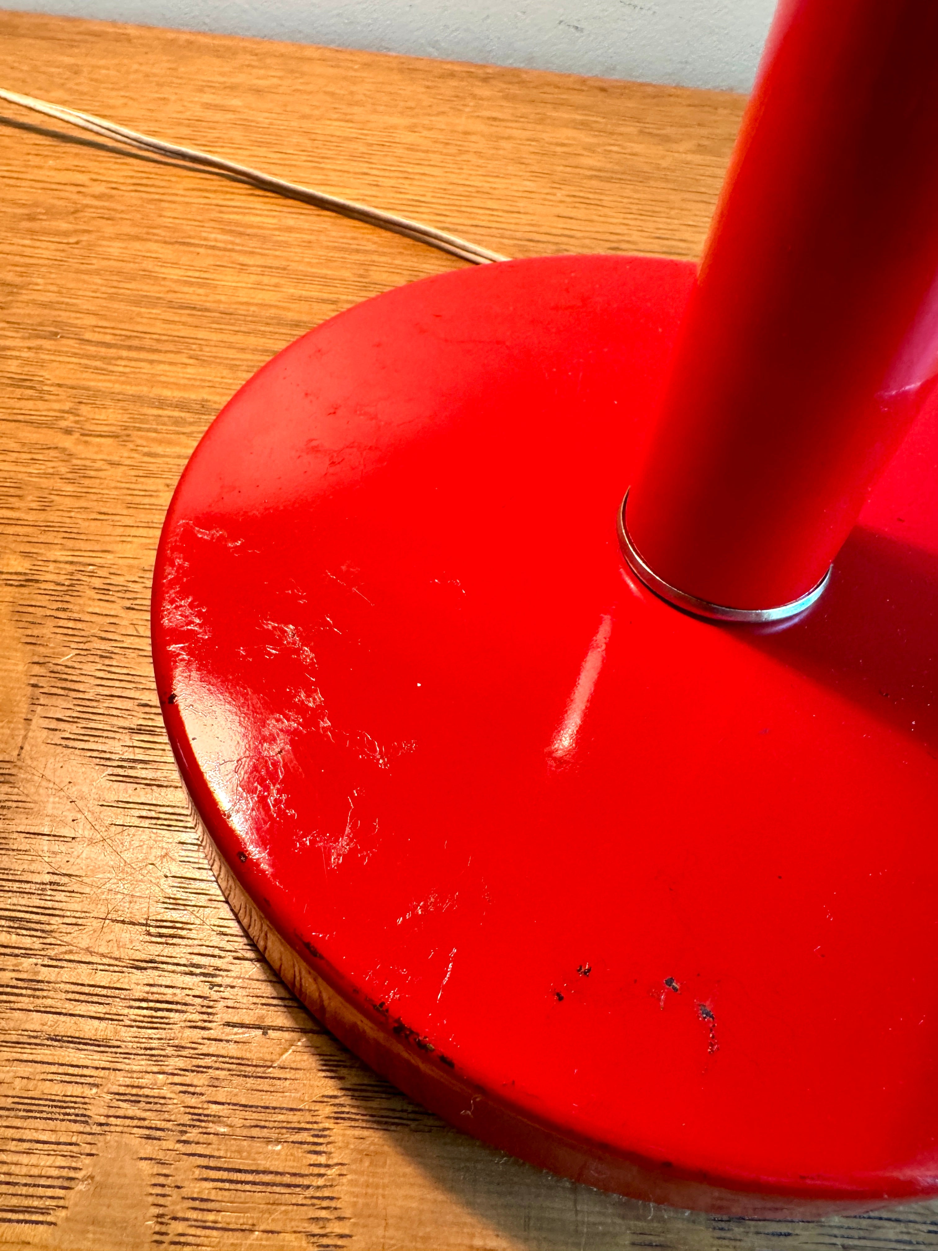 Vtg Alsy MCM Metal Adjustable Gooseneck Flex Red Desk Table Lamp ~ Alsy Red Modernist Desk Lamp
